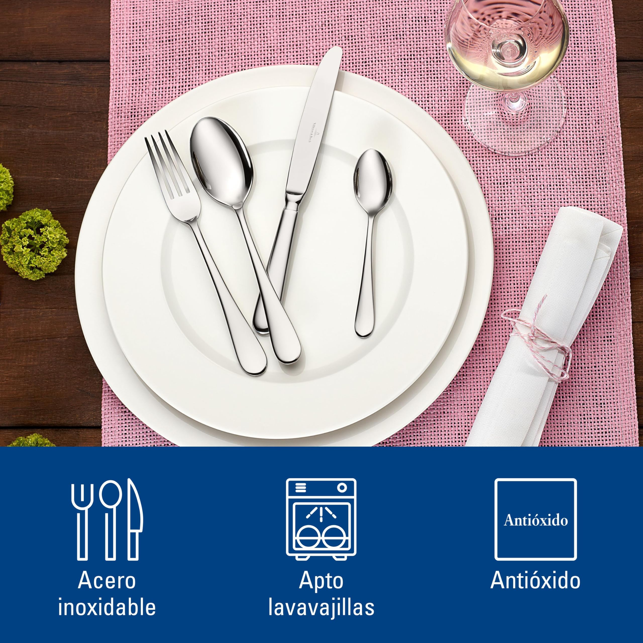 Villeroy & Boch - Oscar Set de Cubiertos, 24 Piezas Plata, Apto para Lavavajillas, Cubertería 6 Personas, Set Cubierto Platino, Acero Inoxidable