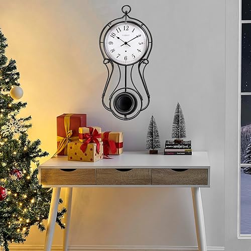 Miniatura 5 de CLXEAST Reloj de pared de péndulo de metal negro de 20 pulgadas, reloj de pared grande regulador de escuela para decoración de sala de estar,