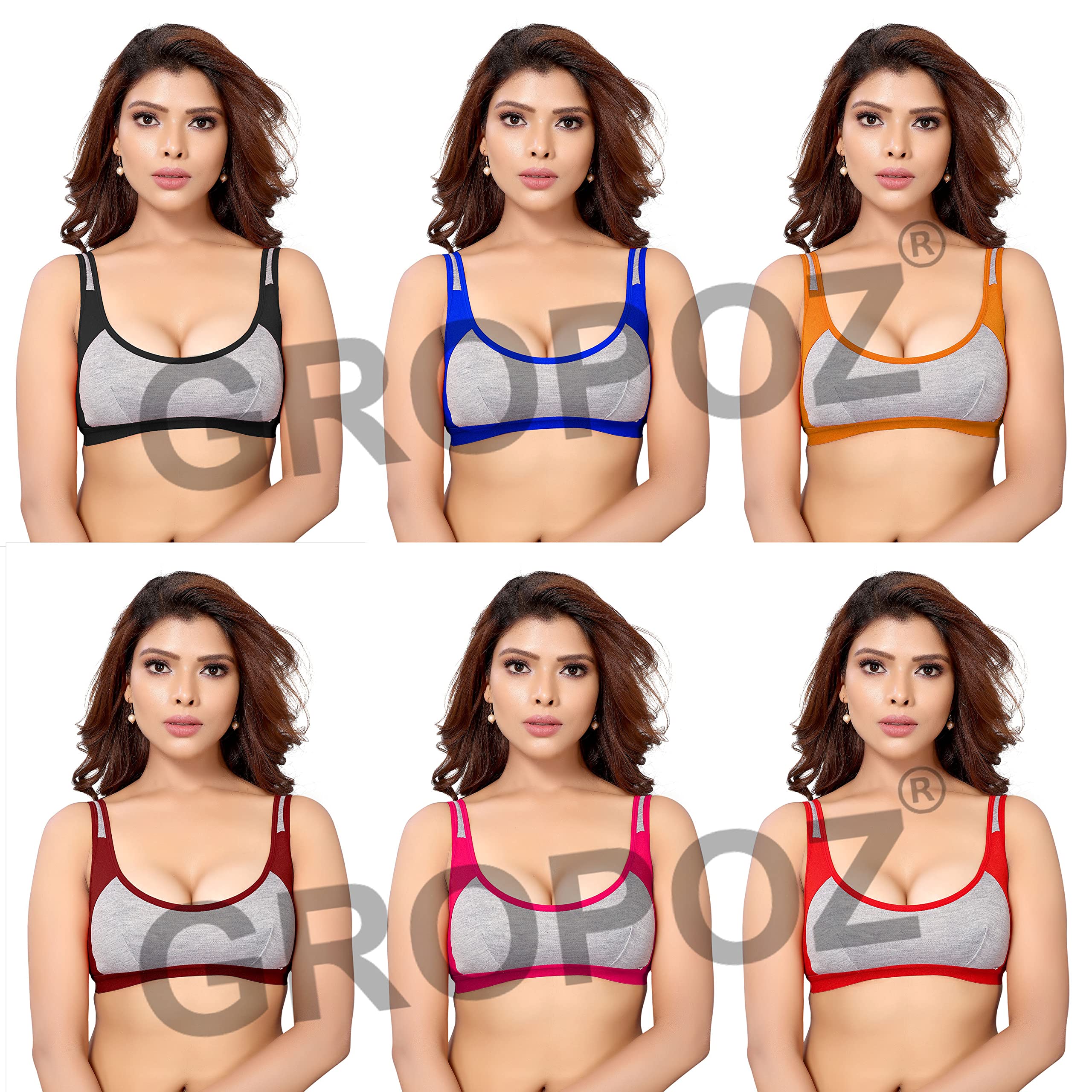 gropoz Women's Cotton Non Padded Daily Workout Sports Gym Bra Combo- Pack of 6-picture-19