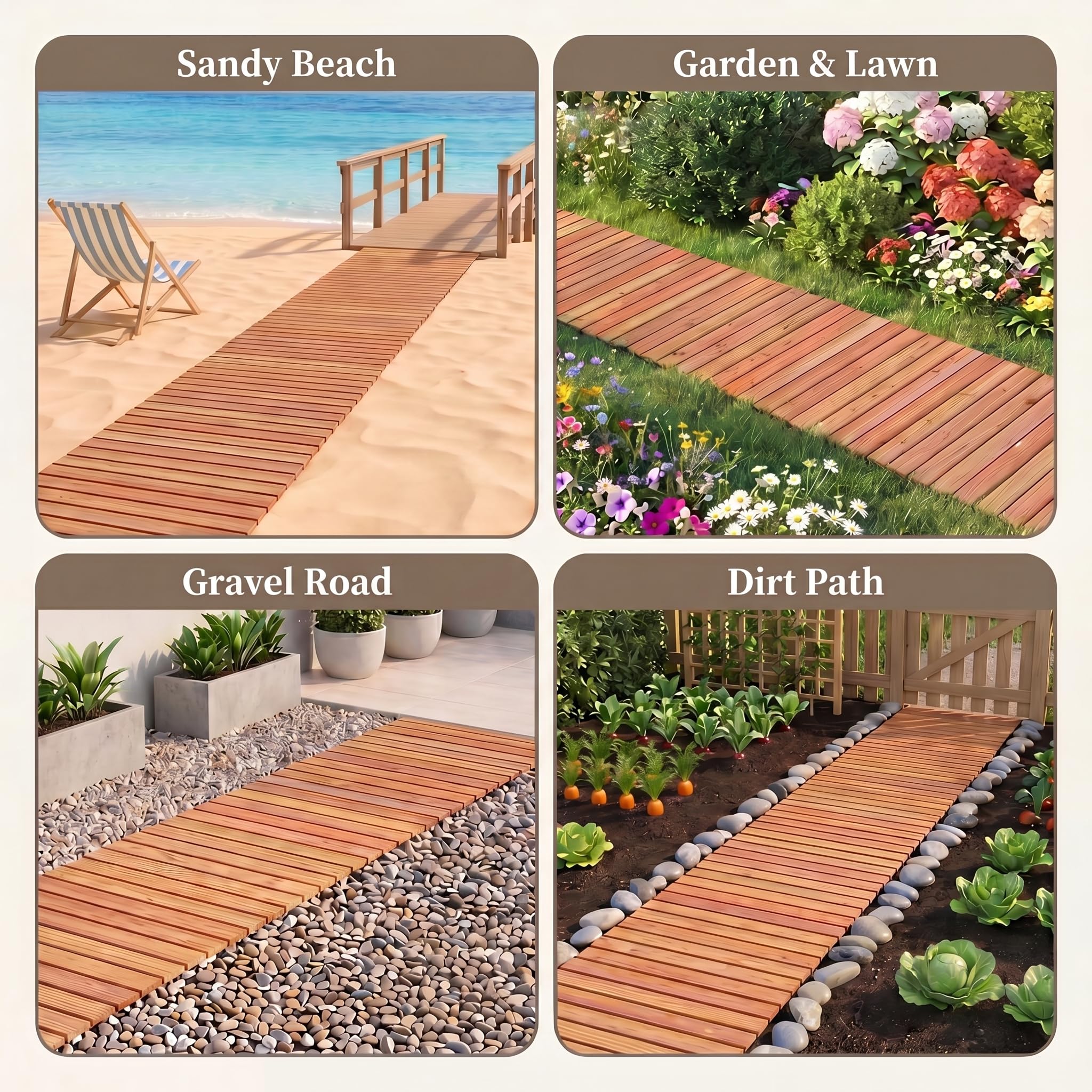 HOMASIS Passerella per Giardino Arrotolabile, Sentiero da Prato in Legno di Abete a Doghe Resistente, Percorso con Superficie Antiscivolo da Esterno per Cortile e Spiaggia (242 x 55 x 1,5 cm,Naturale)