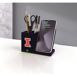SOAR NCAA Wireless Cell Phone Charging Stand and Desktop Organizer, Illinois Fighting Illini