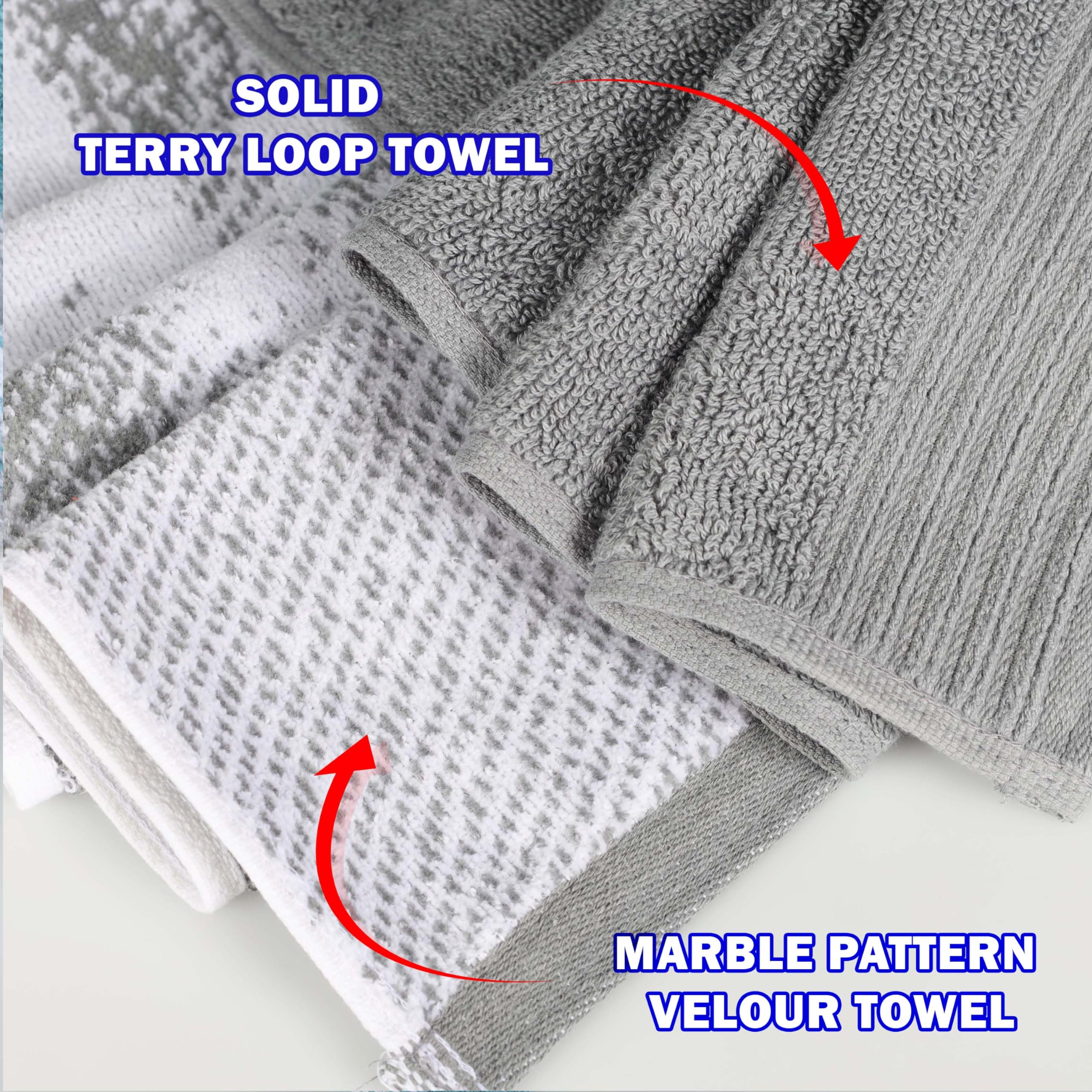 Superior Lot de 10 Serviettes en Coton uni et marbre, Gris