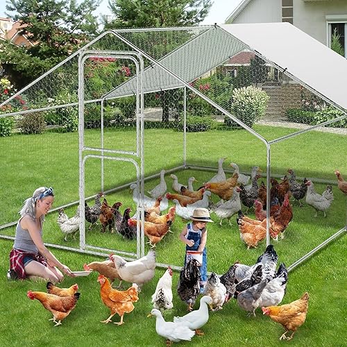 Miniatura 5 de Gallinero de metal grande, jaula para aves de corral, casa de corral de pollo con cubierta impermeable y anti-ultravioleta, con puertas con doble