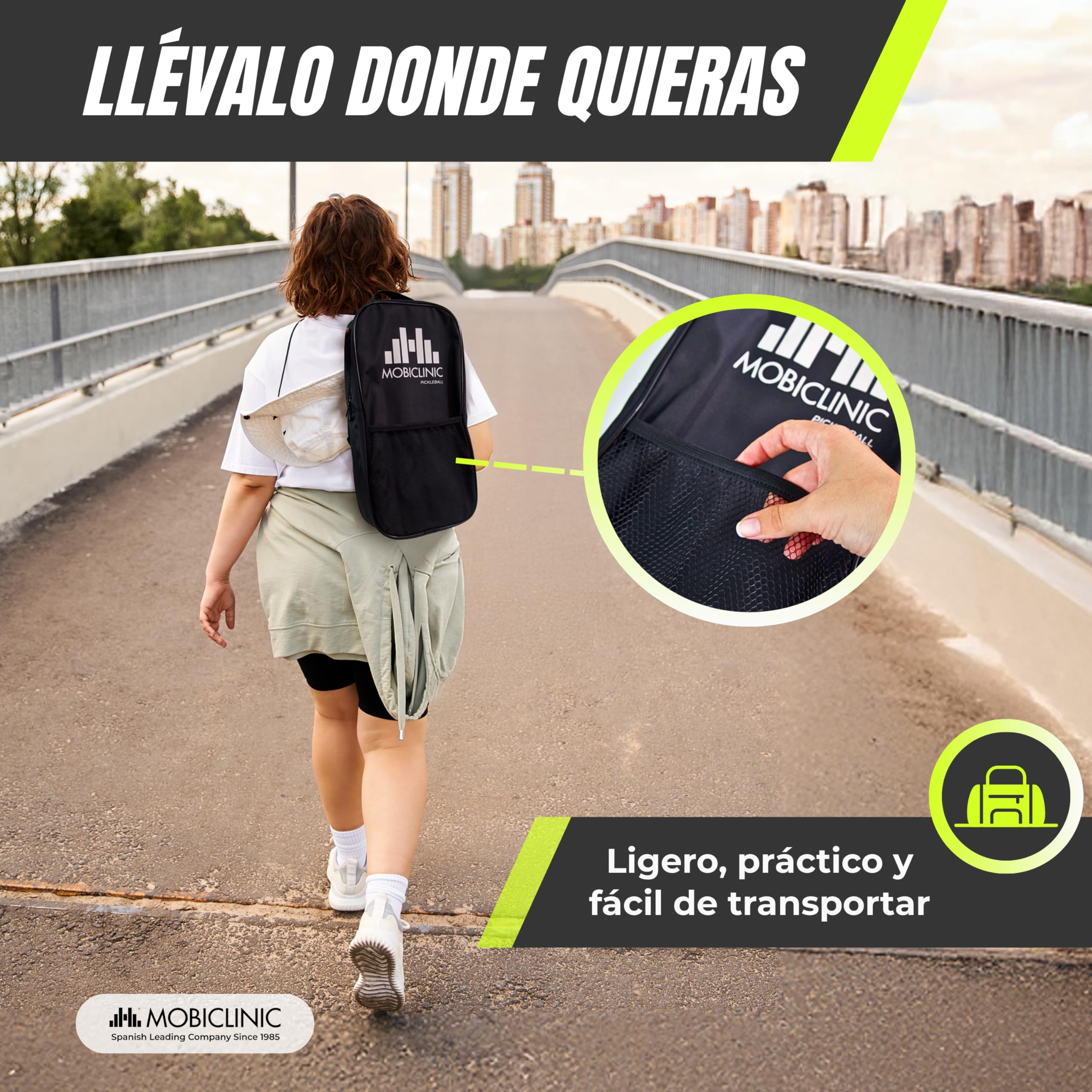 Mobiclinic®, Set de Pickleball, Palas de Fibra de Vidrio, Pelotas Interior y Exterior, Bolsa Transporte, Núcleo de Polipropileno de Panal, Grip Antideslizante