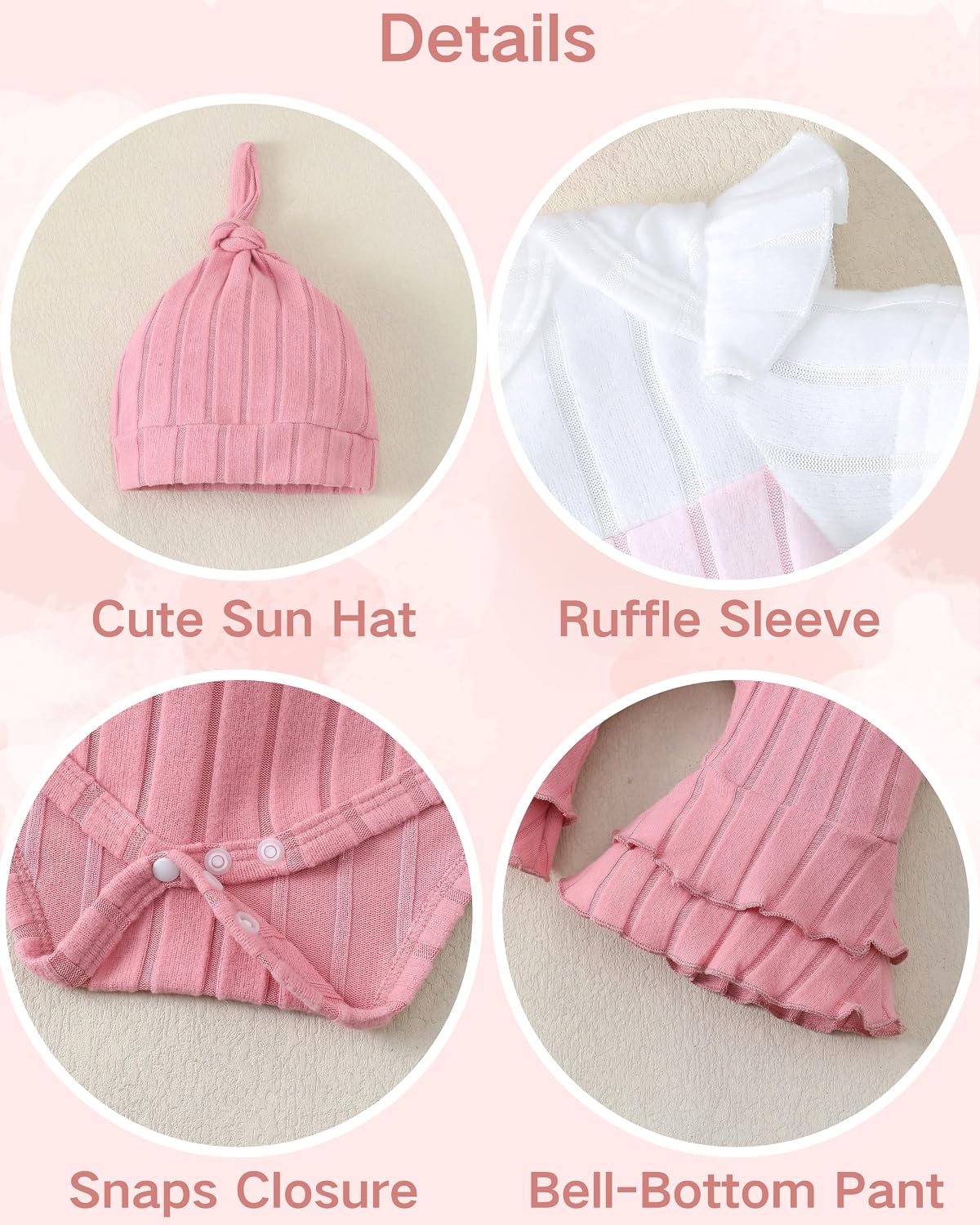 Renotemy Preemie Newborn Baby Girl Clothes Infant Short Sleeve Romper Summer Outfits Gifts for Girls Bell Bottoms Pants Set