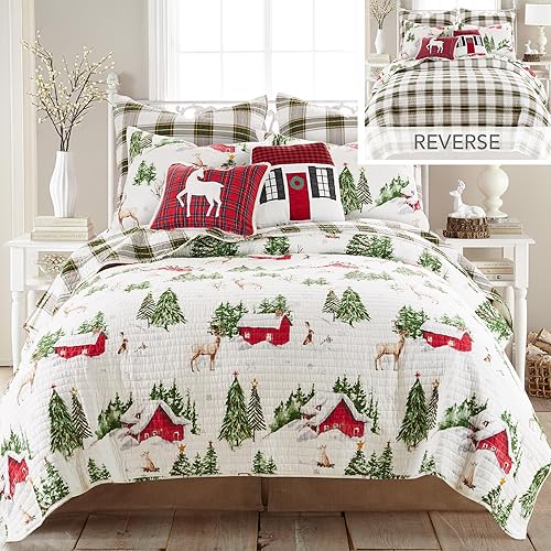 Miniatura 3 de Levtex Home - Tatum Pines - Almohada decorativa de Navidad (14x18in) - Ciervo blanco - Rojo, Blanco y Verde