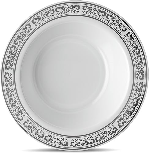 Miniatura 8 de 40 unidades  Cuencos de 5 onzas Laura Stein - Vajilla de diseñador de plástico pesado de primera calidad, cuenco de postre blanco con borde de