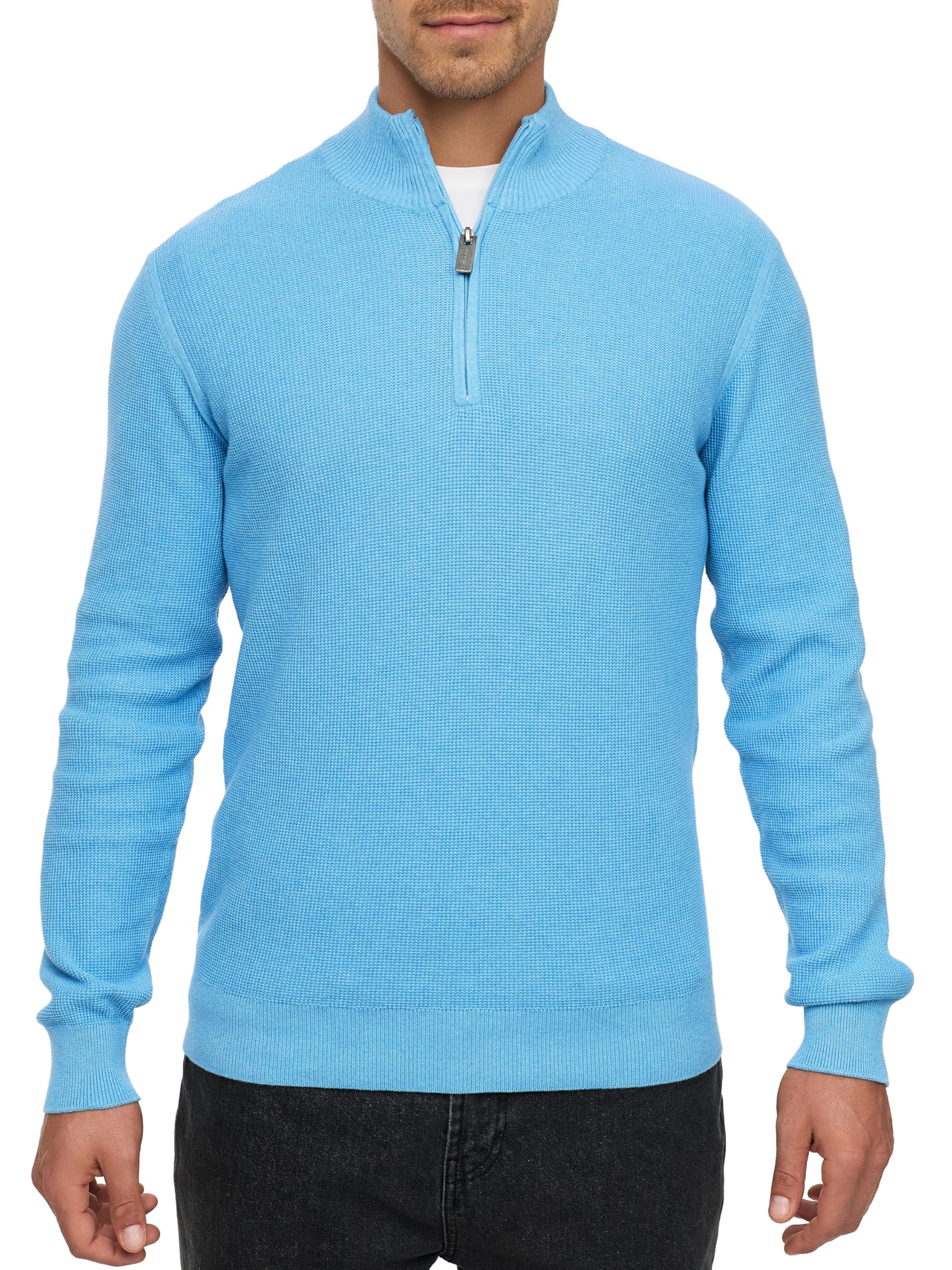 Indicode Herren INBull Strickpullover aus 100% Baumwolle mit Zip-Kragen | Pullover für Männer