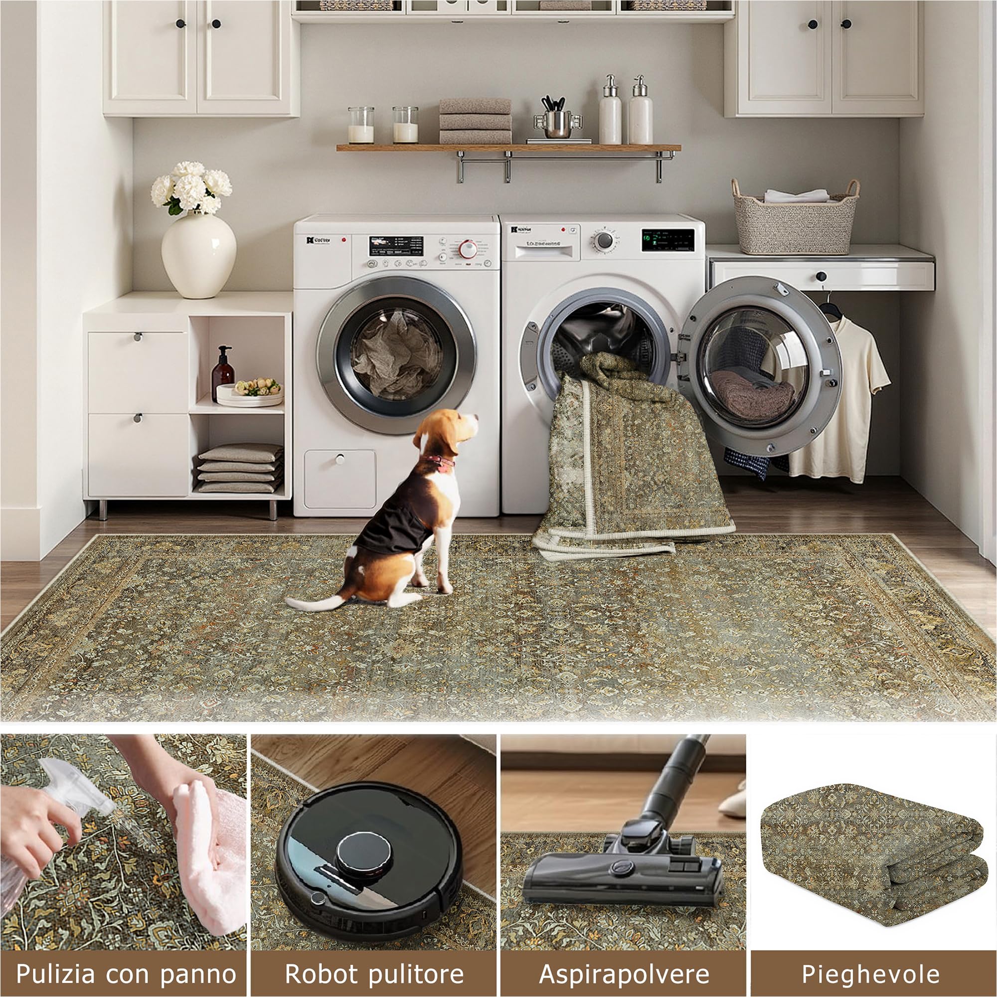 PureCozy Vintage Marrone Tappeto Corridoio 60x180cm Passatoia Cucina Antiscivolo Lavabile in Lavatrice Tappeti Cameretta Sala Ufficio Scendiletto Camera da Letto Pelo Corto Lungo Carpet