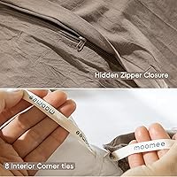 Vista 196 de MooMee Juego de funda de edredón 100% algodón lavado con textura tipo lino, transpirable, duradero, suave y cómodo