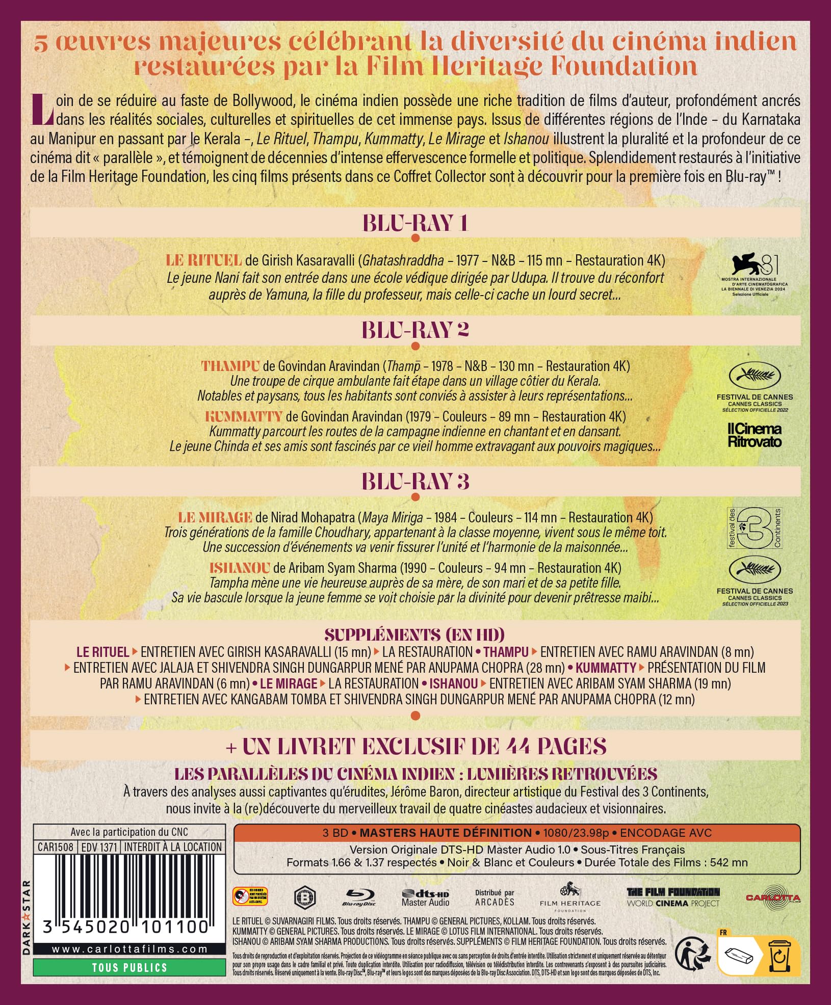 Coffret nouvelle vague du cinéma indien en 5 films - 3 Blu-ray + Livret