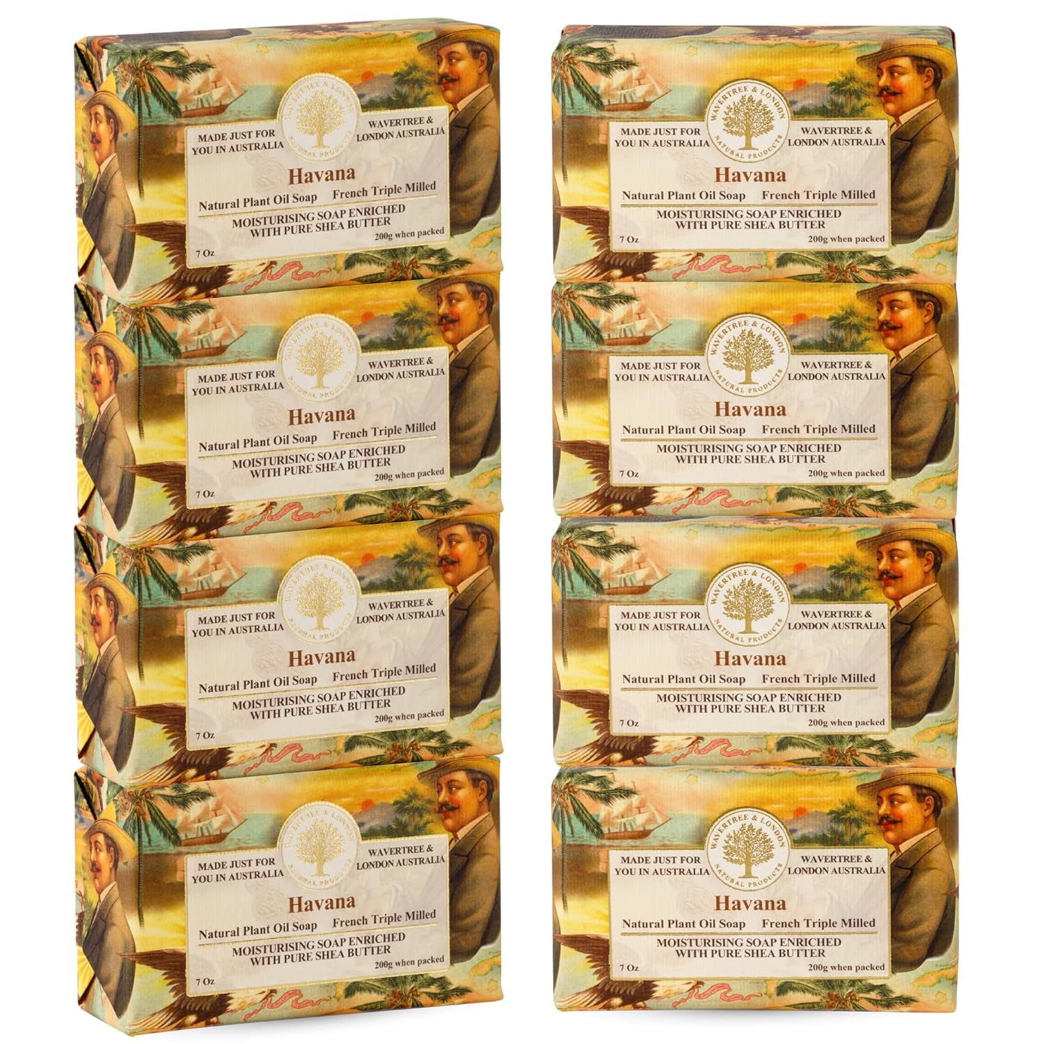 Wavertree & London Sabonete natural perfumado Havana (8 barras), 200 ml, sabonete em barras francesas triplamente moídas enriquecidas com manteiga de karité – óleo vegetal puro…