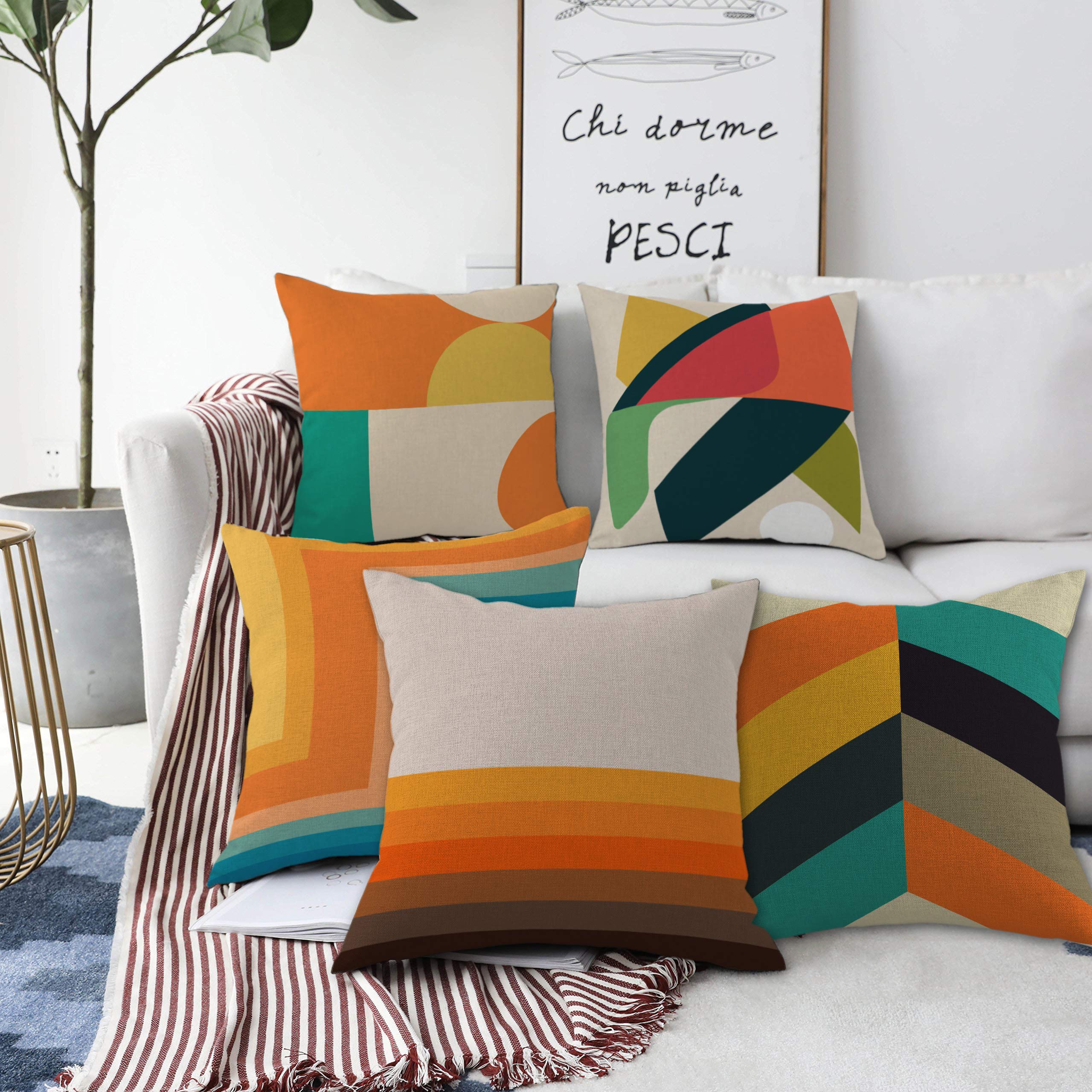 AMAZE ATTIRESDecorative Printed Square Cushion Cover Set of 5 Throw Pillow Covers/Cases for Couch Sofa Home (24 x 24 inch or 60cm x 60cm) ATCU060