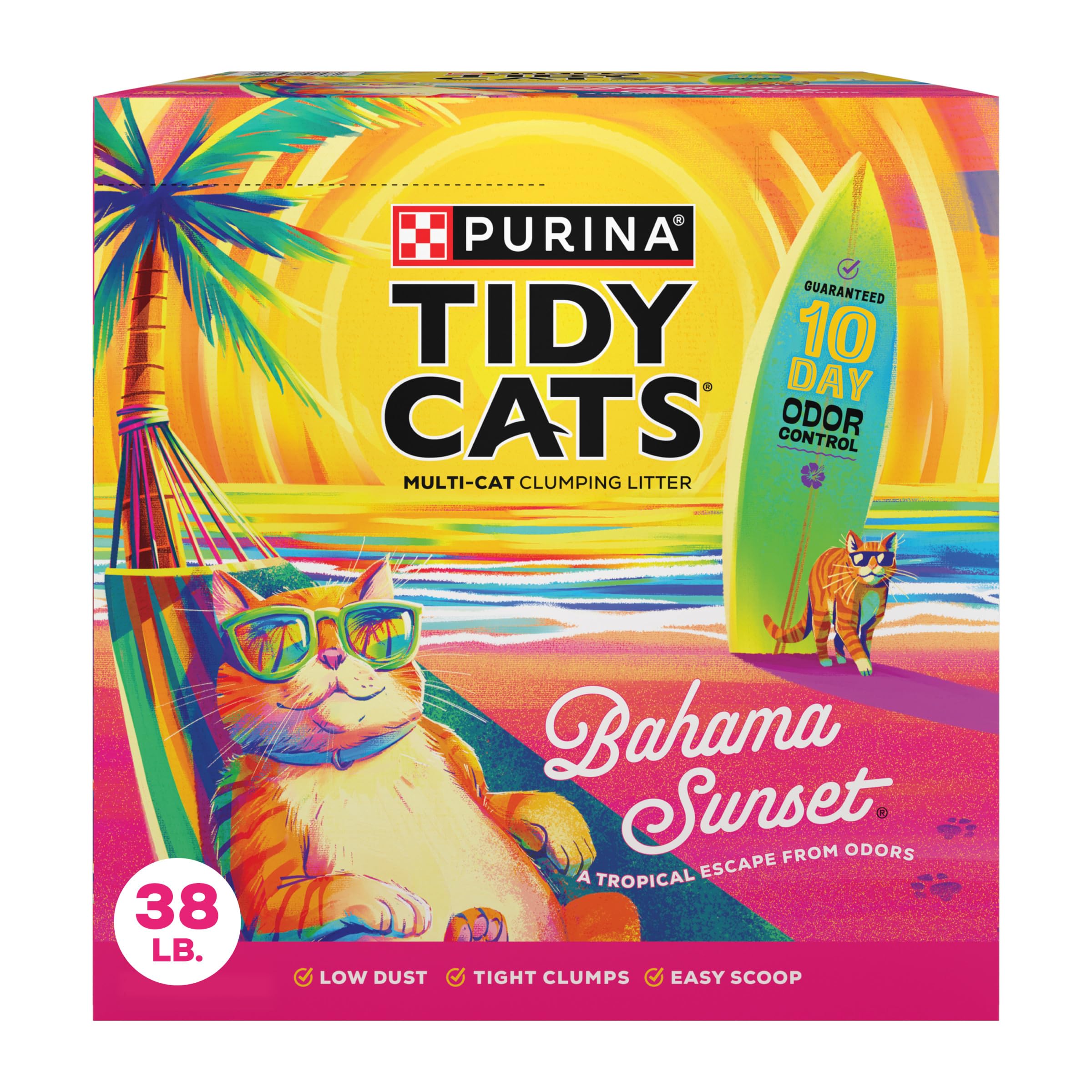 Purina Tidy Cats Bahama - Arena para gatos con aroma a atardecer, fórmula de control de olores, caja de 38 libras