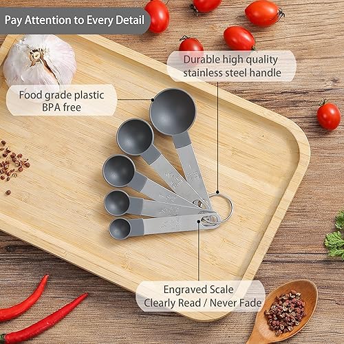 Miniatura 3 de Huygens - Juego de tazas y cucharas medidoras de 10 piezas, tazas medidoras apilables con mango de acero inoxidable para medir ingredientes secos