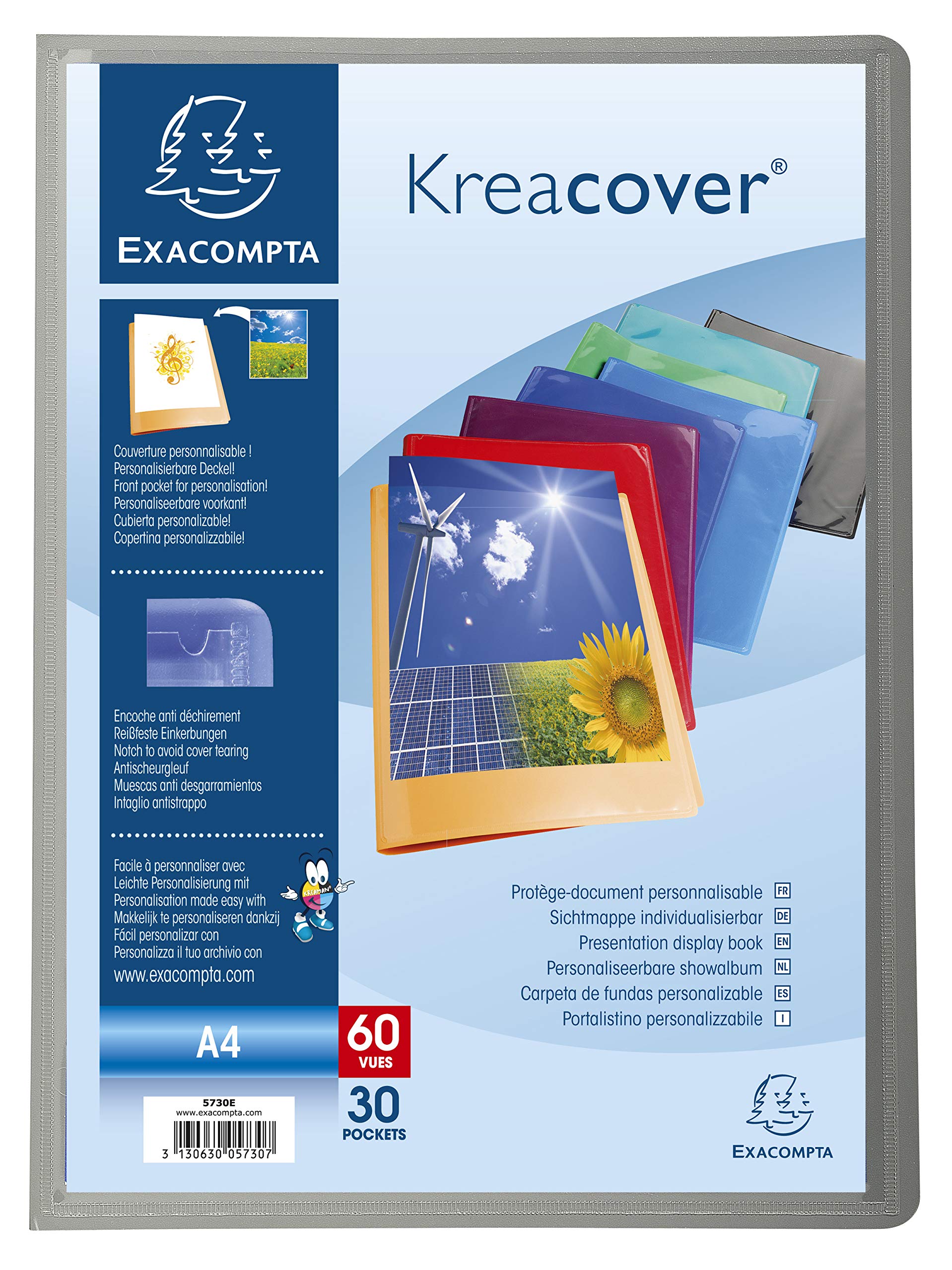 Exacompta 5730E 12er Pack Sichtmappe KeaCover aus Kunststoff DIN A4 mit 30 Klarsichthüllen, 60 Sichten, perfekt für die Schule und das Büro Aktenhülle, Prospekthülle, farbig sortiert