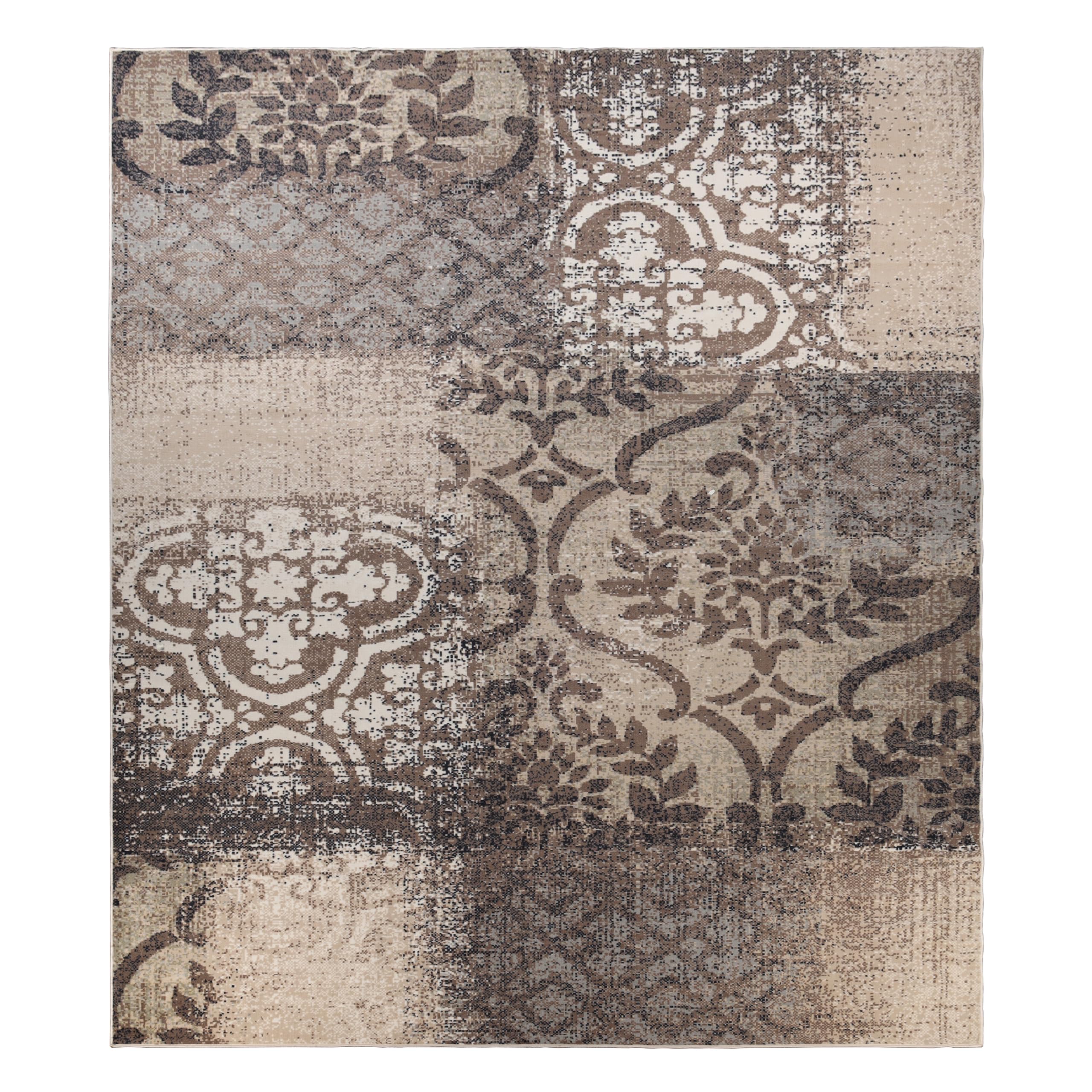 Superior Indoor Area Rug, Plush Carpet Cover, for Kids or Pets, Apartment Rugs, Hallways, Entry, Office, Living Room, Distressed Abstract Damask, Bristol Collection, 12' x 15', Beige/Brown