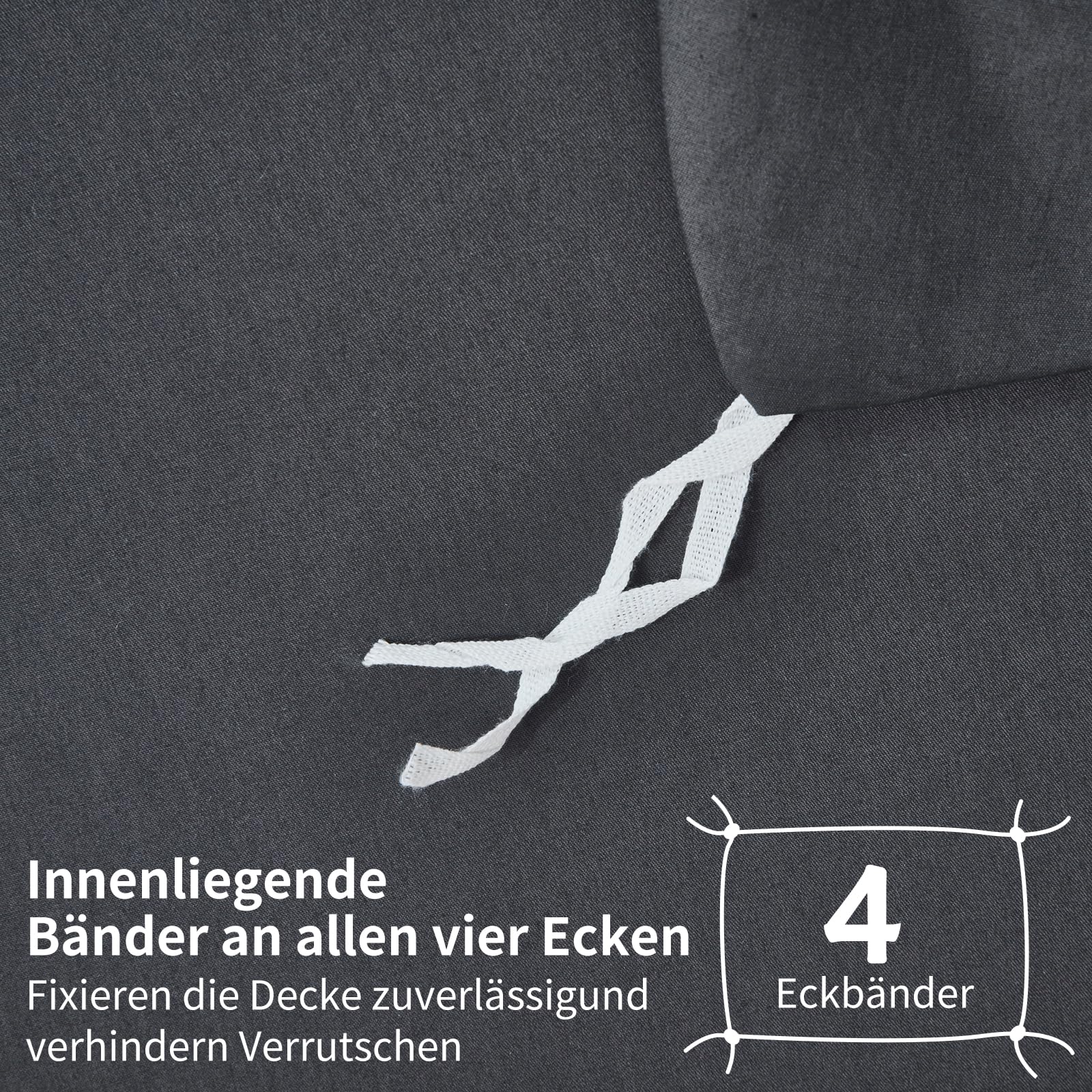 Bettwäsche 200x220 Baumwolle Grau Uni Bettwäsche 100% gekämmte Baumwolle Kühlend Glatt Glänzend Weich Atmungsaktiv Bettbezug Set 3 Teilig mit Reißverschluss und 2 Kissenbezüge 80x80 cm