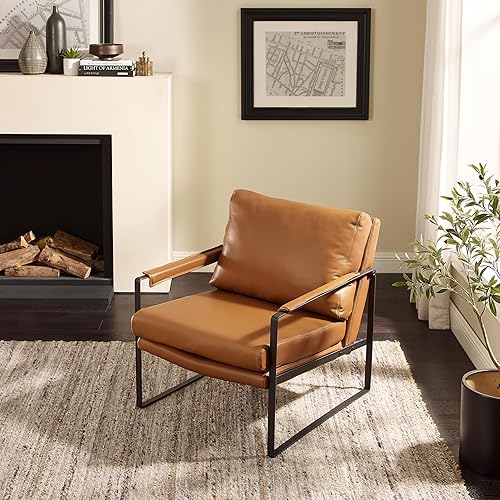 Miniatura 110 de Art Leon Juego de 2 sillas de acento de piel sintética moderna de mediados de siglo, silla de salón con patas de metal negro, color negro