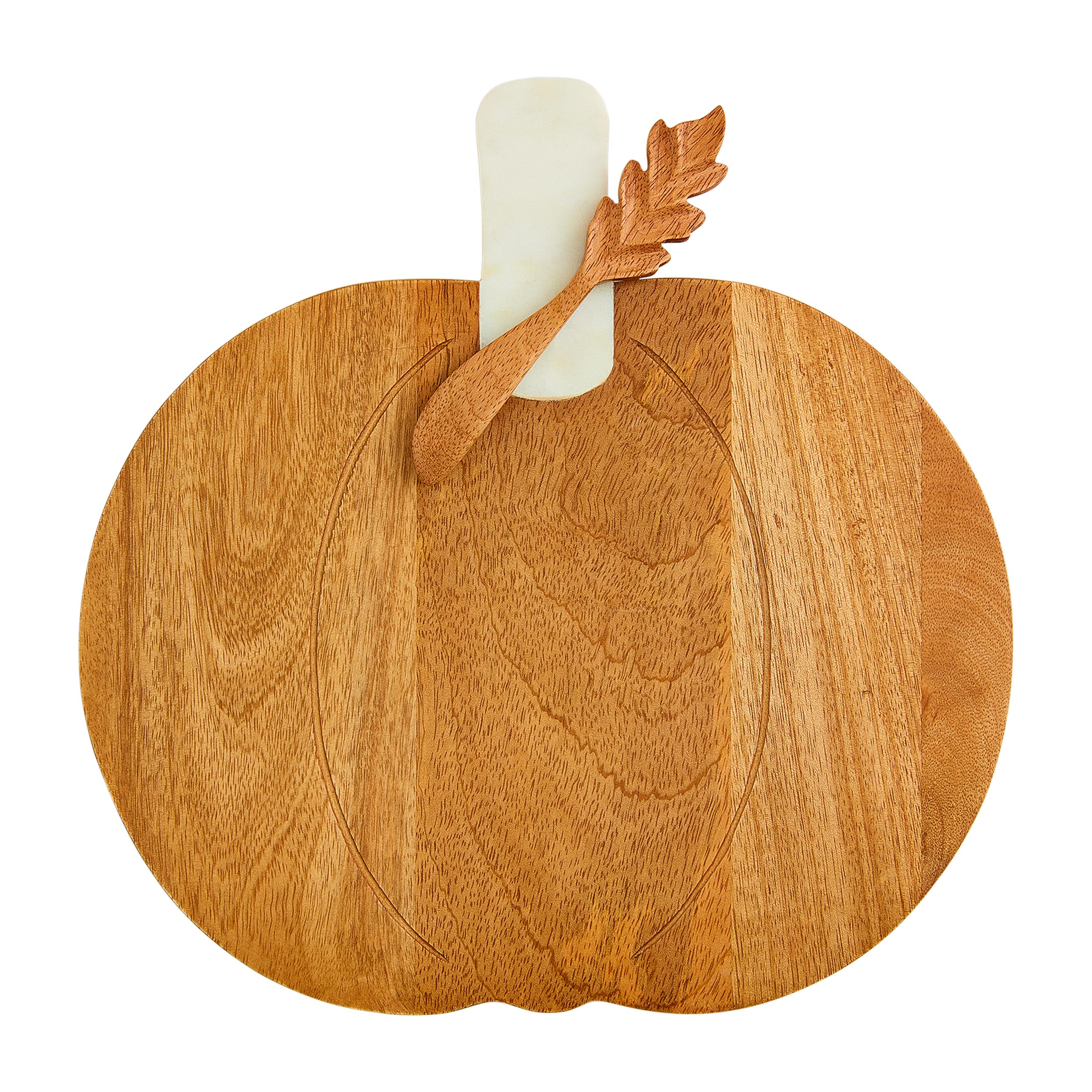Mud PieMarble Wood Pumpkin Serving, board 11 1/2" x 11 1/2" | spreader 5 1/2", BROWN