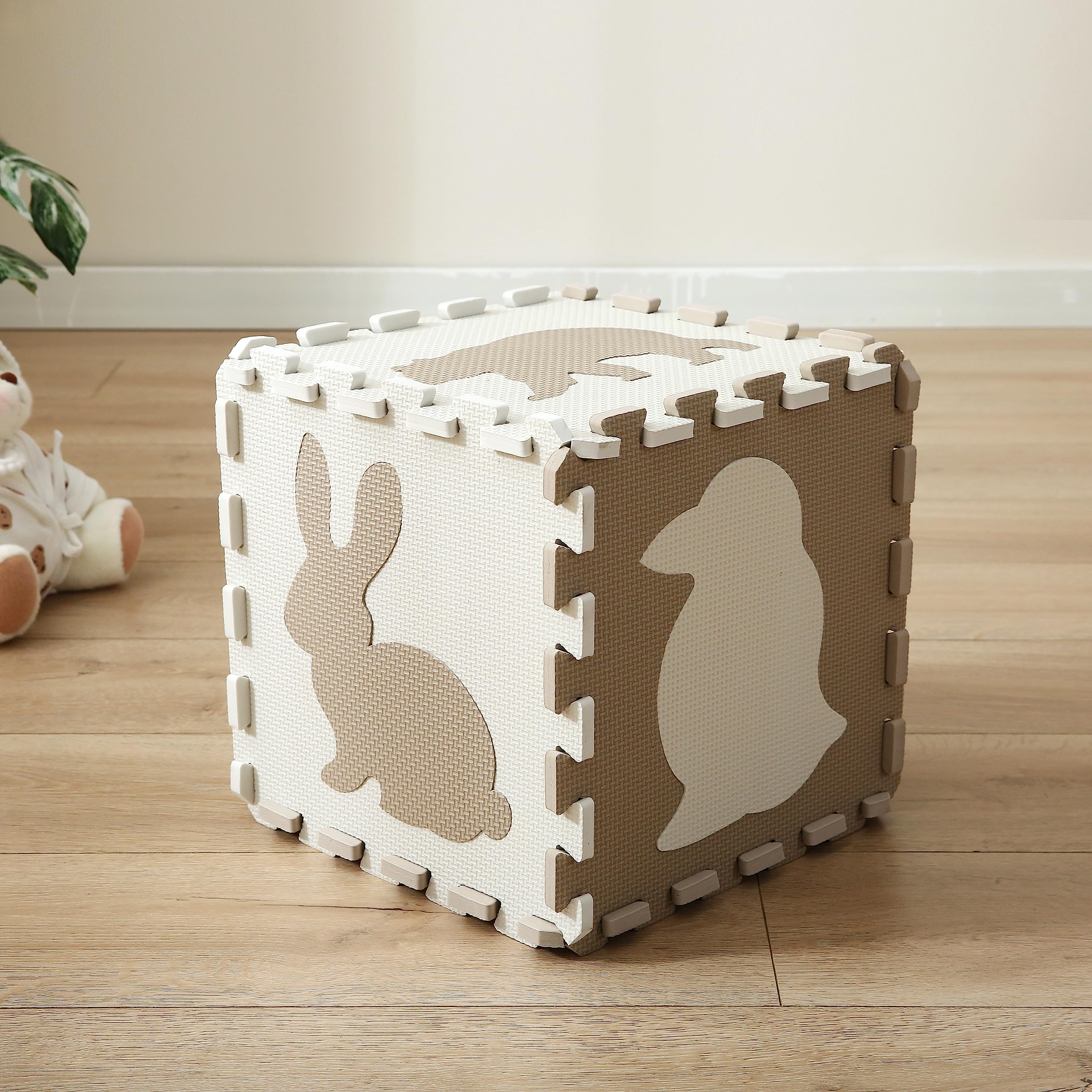 Kindermatte Puzzlematte Kind Play Mat for Floor Interlocking Eva Foam Puzzle Mat Krabbeldecke FüR Tiermuster drucken Krabbelmatte rutschfest 142×142×1cm, Tannfarbe Modell 10