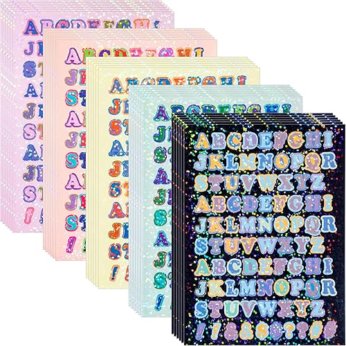 1760 piezas de 20 hojas de calcomanías de letras del alfabeto con brillantina, coloridas autoadhesivas del alfabeto ABC para hacer DlY, letreros de