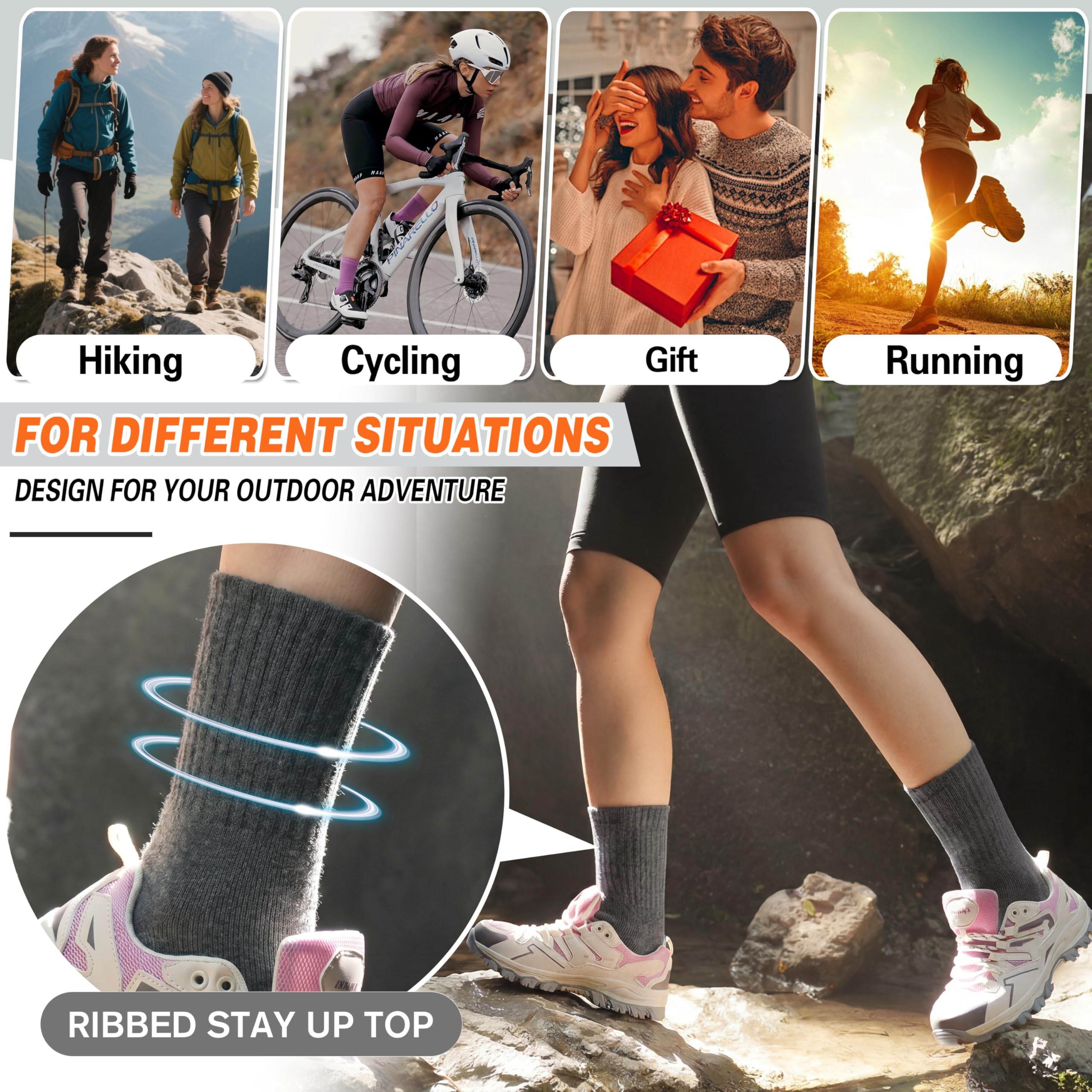 Sandsuced 5 Pack Merino Wool Boot Hiking Socks for Women Warm Winter Thick Thermal Cozy Work Soft Ladies Socks, Solid Color C, One Size 4
