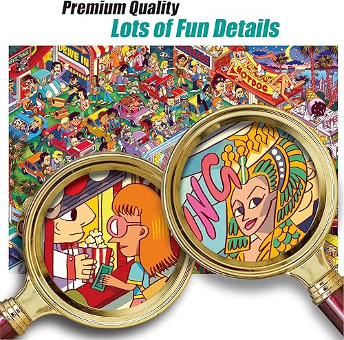 Miniatura 4 de Antelope Paquete de rompecabezas 2 en 1 de 1000 piezas, Drive in Movie, paquete de rompecabezas de 1000 piezas con montaña rusa, rompecabezas de