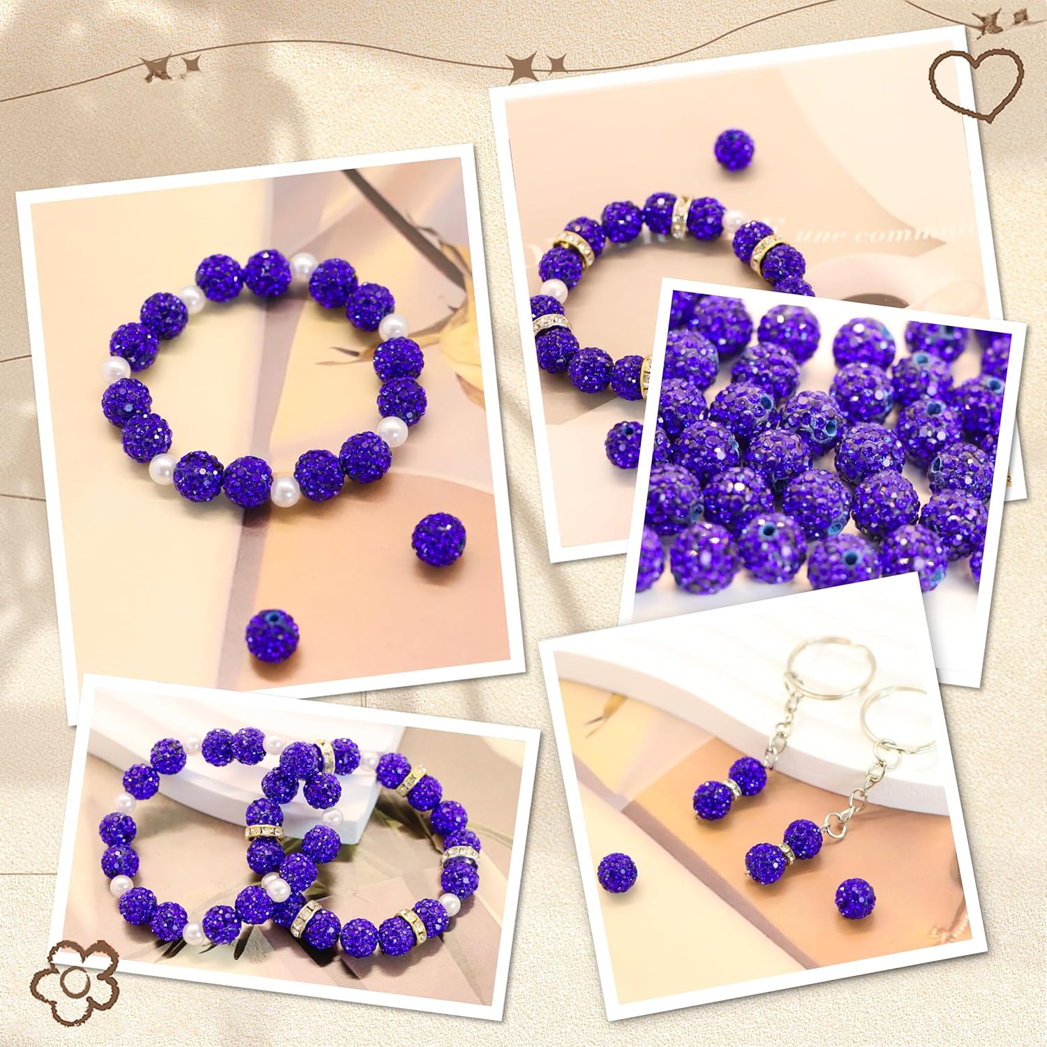 150pcs 10mm Rhinestone Beads for Jewelry Making,Full of Diamonds Round Disco Bead Bulk,Clay Bead for Crafting,Rhinestone Clay Beads for DIY Baseball Necklace Bracelet (Dark Blue, 10mm/55pcs) - Image 2