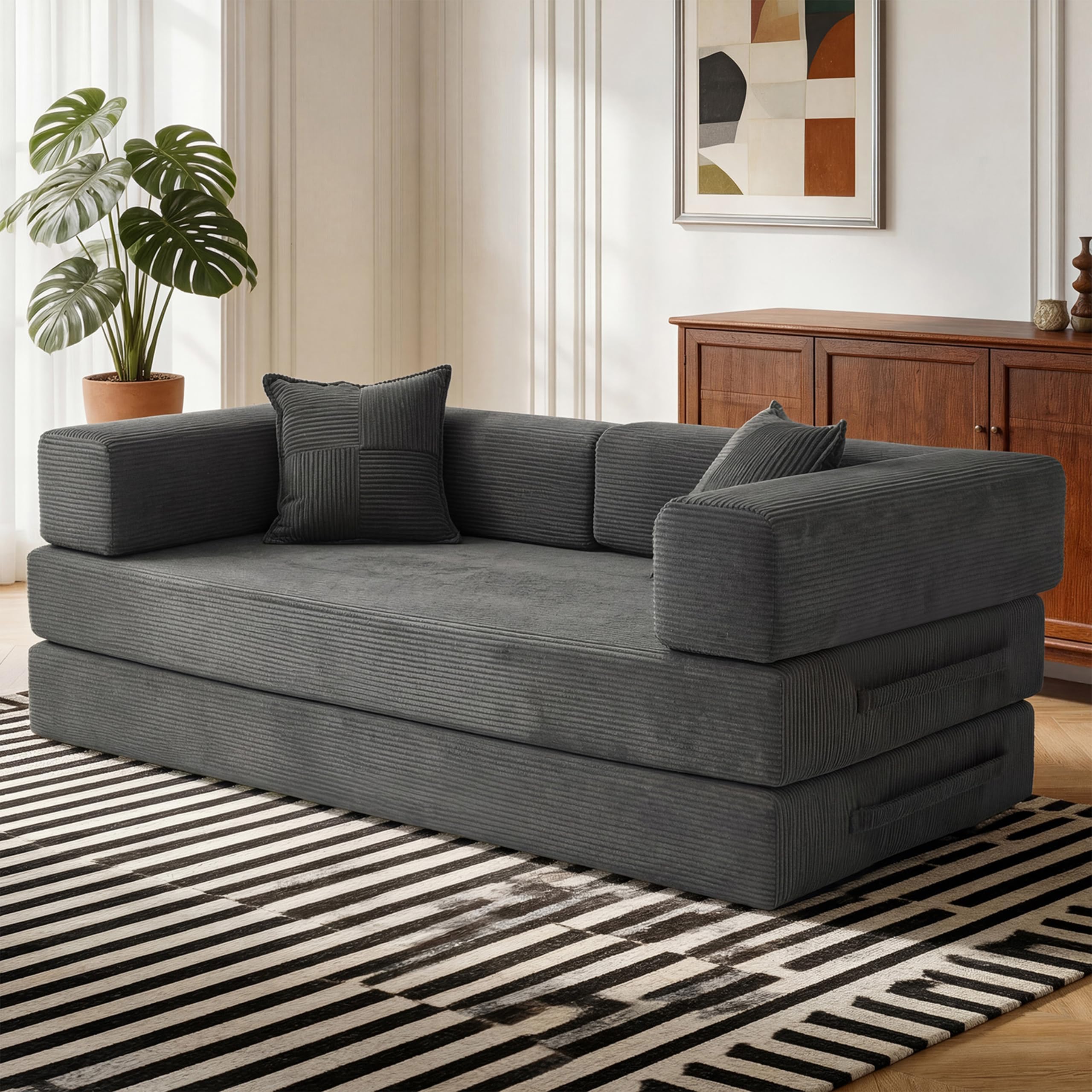 Vipbear Premium 5-in-1 Vielseitiges Rahmenloses Sofa, 200 cm, Ergonomisch Verwandelbarer 3-Sitzer mit Memory-Schaum, Ausklappbares Schlafsofa fürs Wohnzimmer