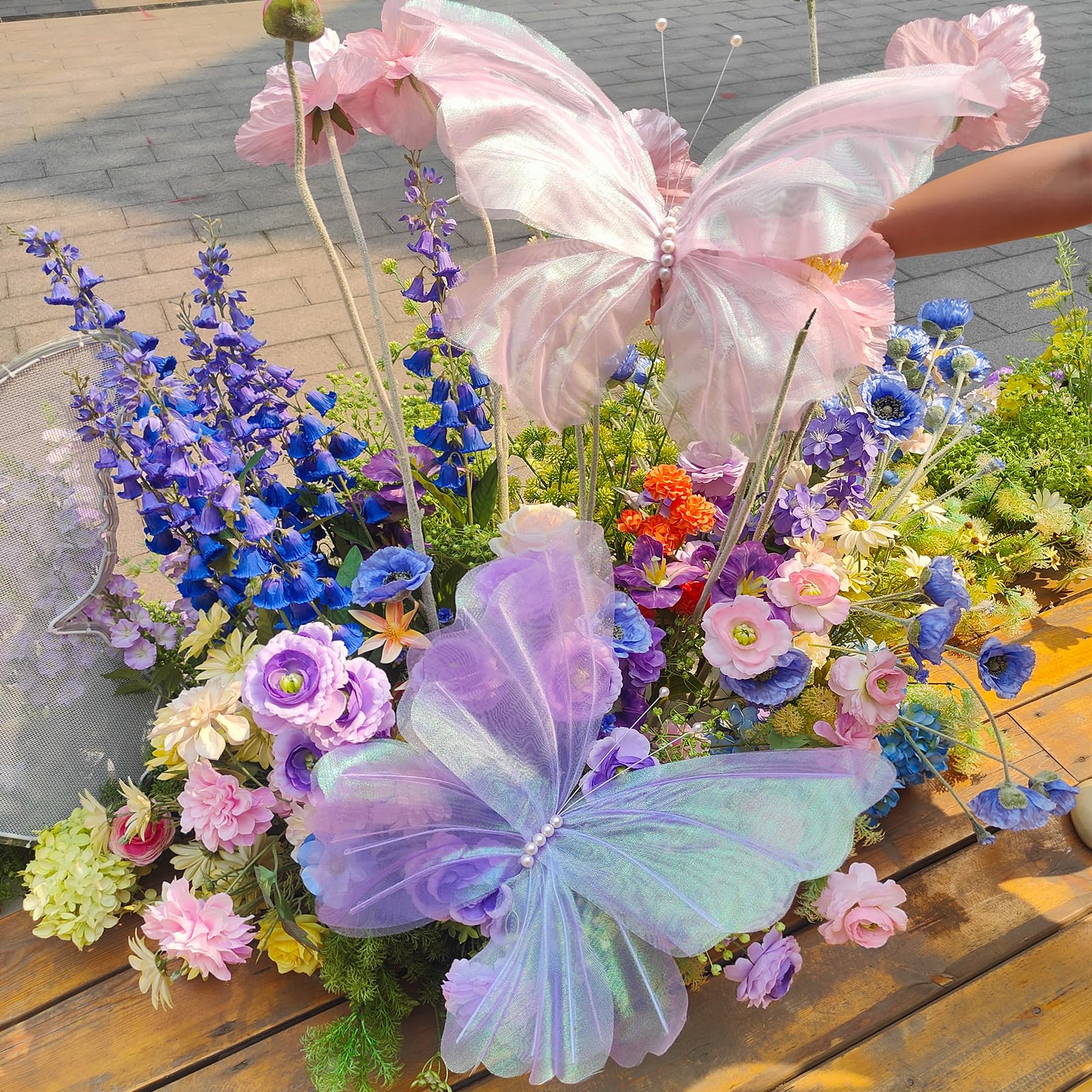 LUKHMELF 2PCS Giant Artificial Butterfly,20 inch Silk Butterflies,Butterfly Birthday Party Supplies, for Wedding,DIY Decorative,Party,Homes,