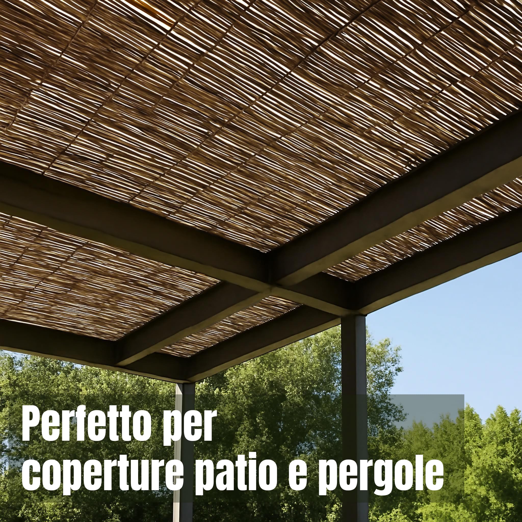 ESTO Arella In Bambù Naturale Per Esterno, Canniccio Frangivista Ombreggiante Da Giardino, Terrazzo, Balcone, Stuoia Recinzione Decorativa In Canna Bambù, Rete Frangisole Privacy (2x5 Metri)