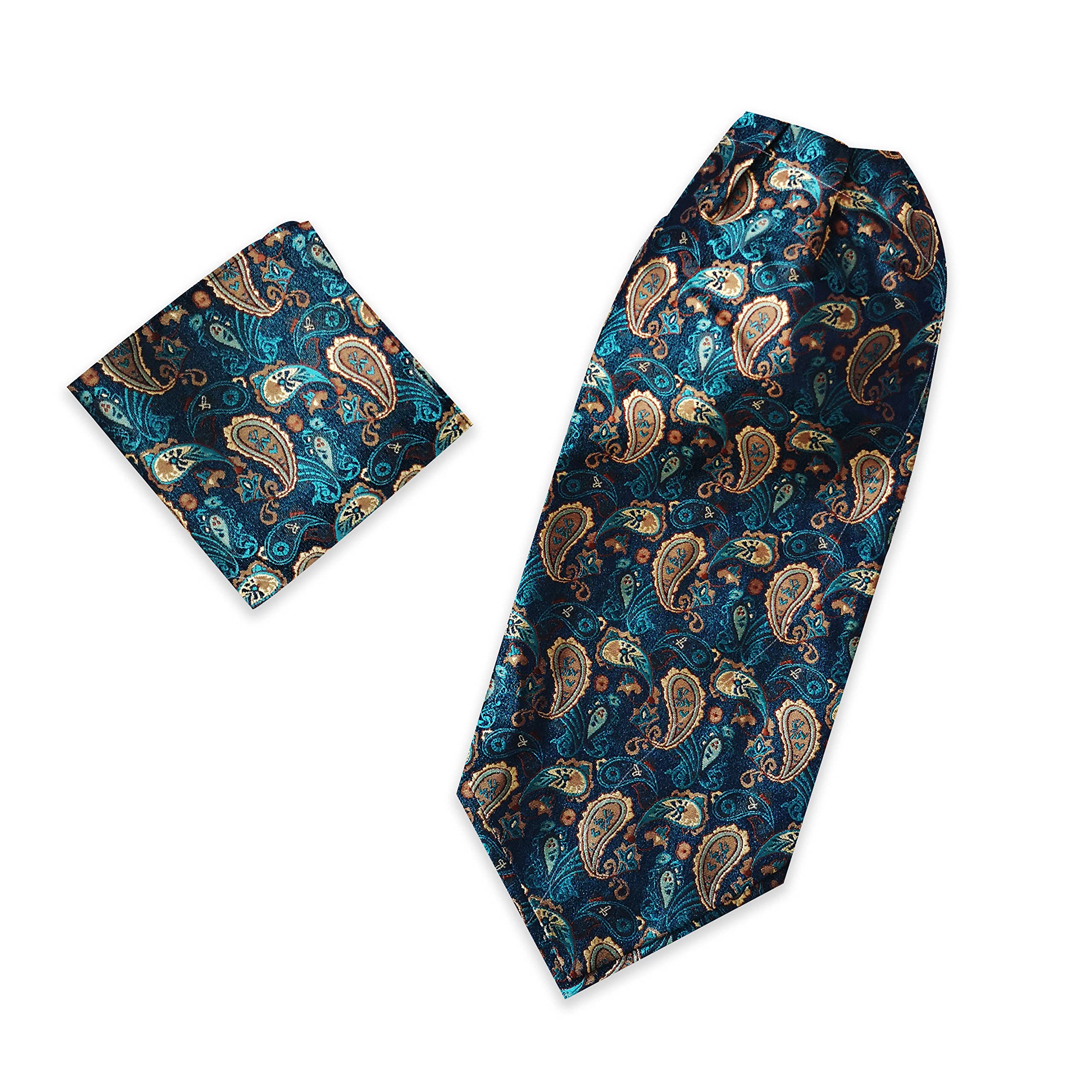PHDuLacPHDuLac Silk Cravats Paisley Cravat Dress Ties for Men Jacquard Ascot Tie with Pocket Square