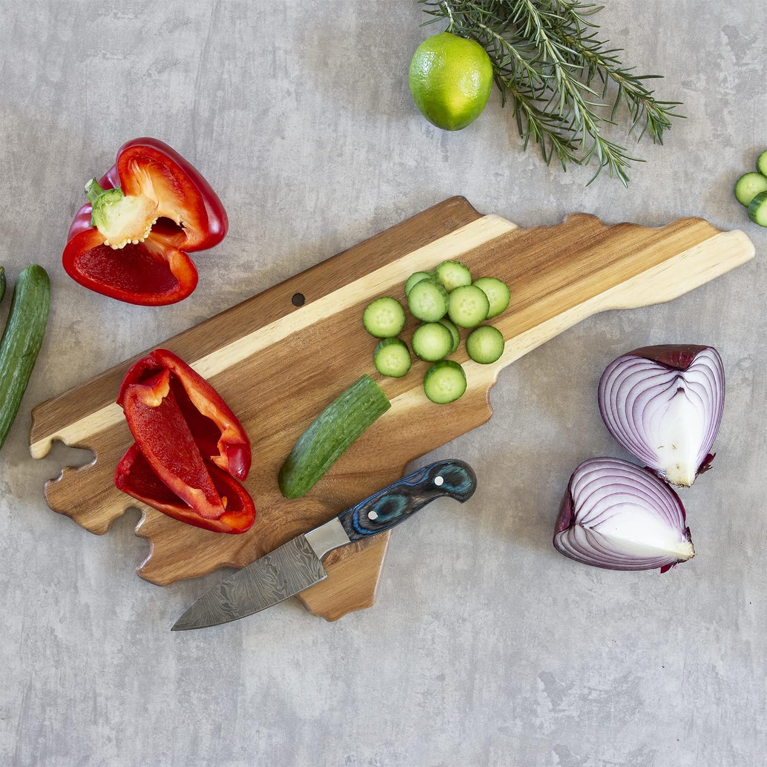 Totally Bamboo Rock & Branch Origins Series North Carolina State Shaped Cutting Board and Charcuterie Serving Tray, Includes Hang Tie for Wall Display 18" x 8" x 0.6" - Image 4
