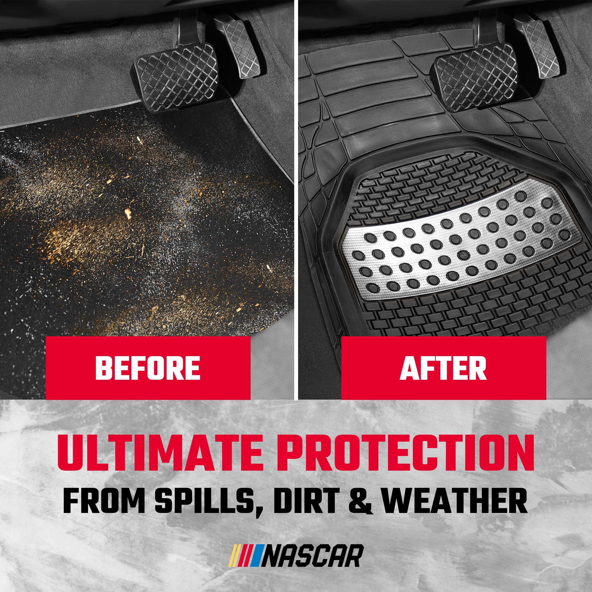 NASCAR Elite Car Floor Mats 4-Piece Set Heavy Duty All-Weather Rubber Universal Trim-to-Fit for Cars Trucks SUVs Traps — view 3