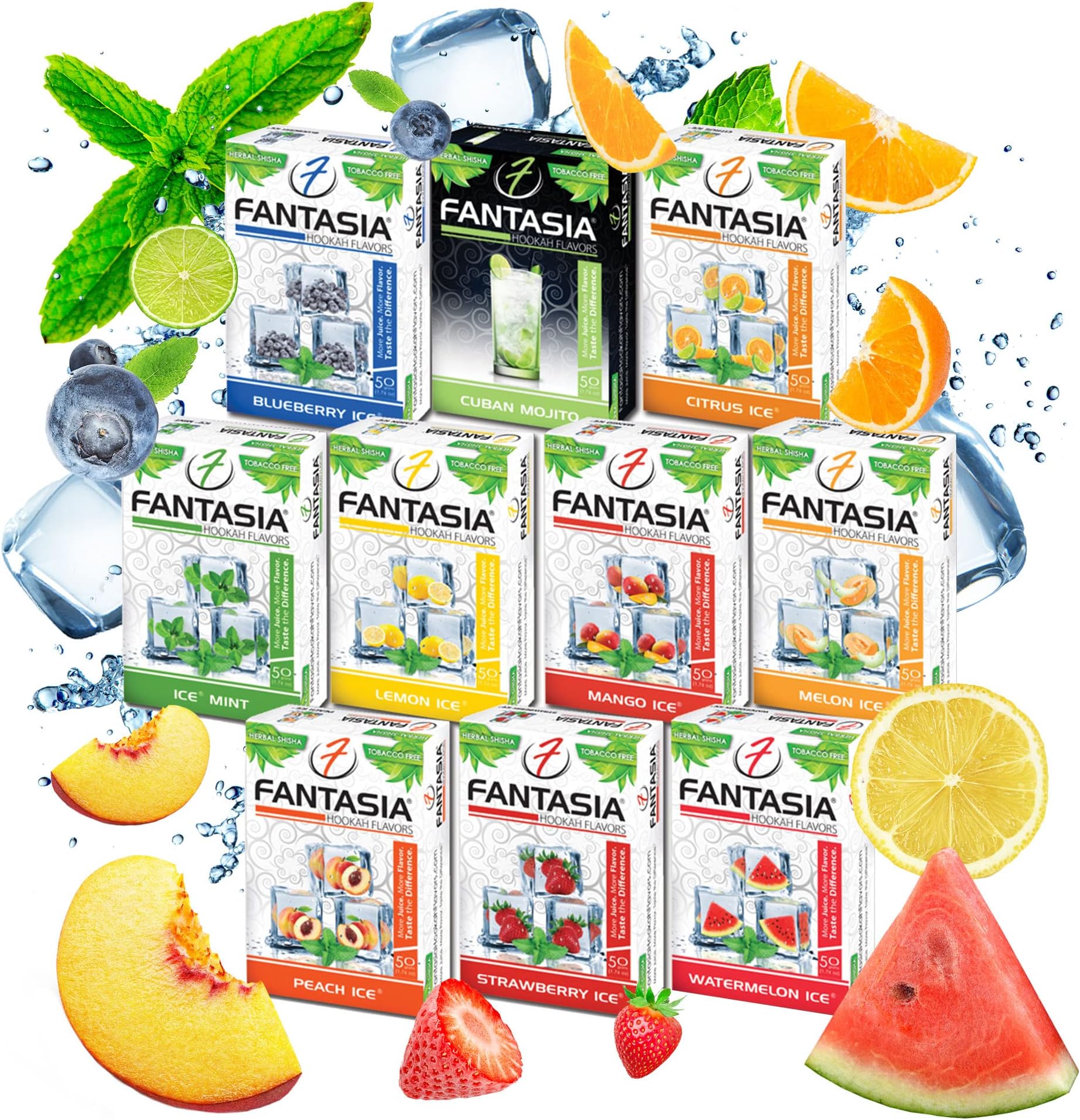 Nicotine-Free Hookah, Hookah Shisha Flavors, Tobacco & Nicotine Free, Ice Mint Variety Pack, 50-Gram (Pack of 10) i10