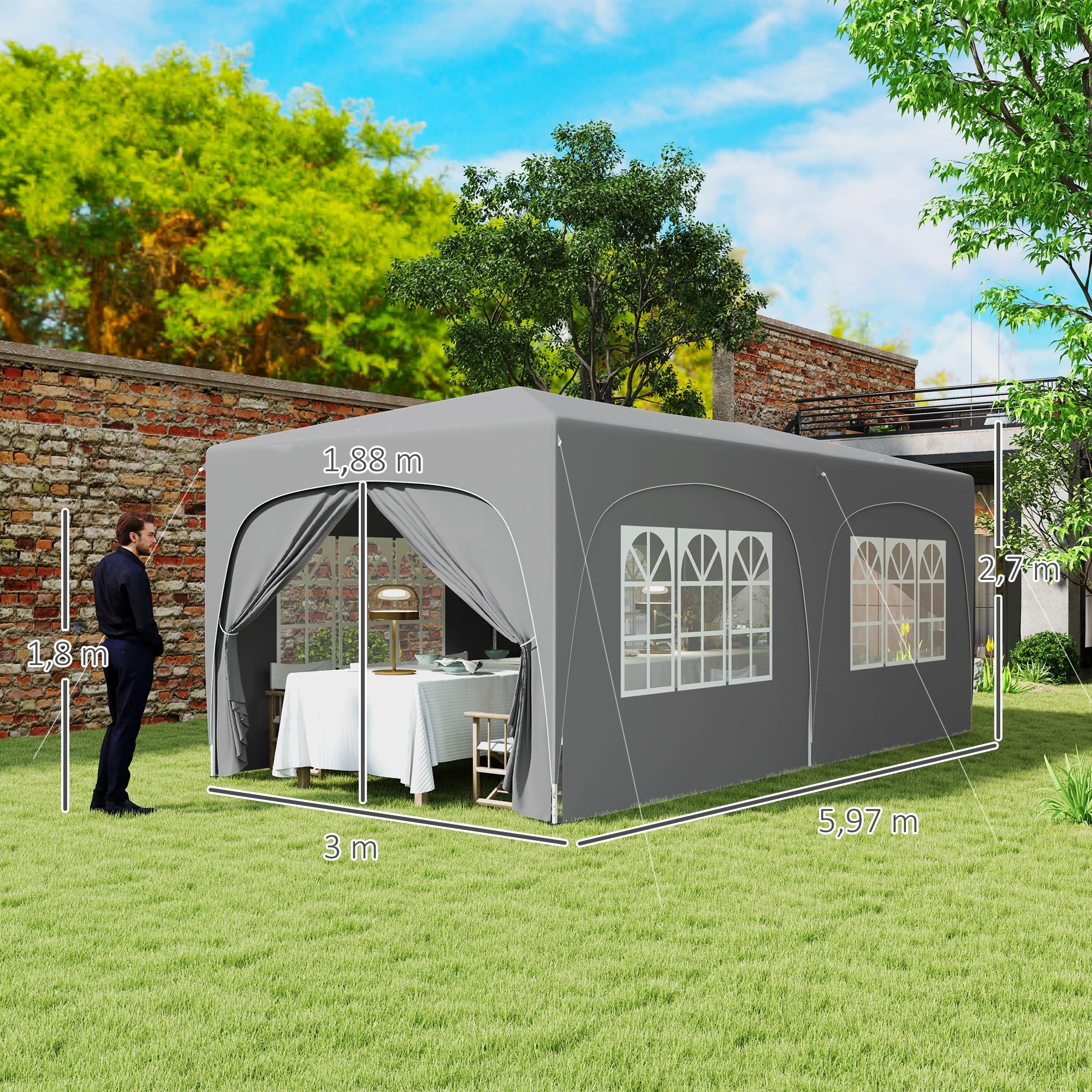 Outsunny Tonnelle de jardin extérieure 3 x 6 m, tonnelle pliante pop up, hauteur réglable, sac de transport et sacs de sable, protection UPF50+, barnum pliant pour camping, festival, patio, gris clair