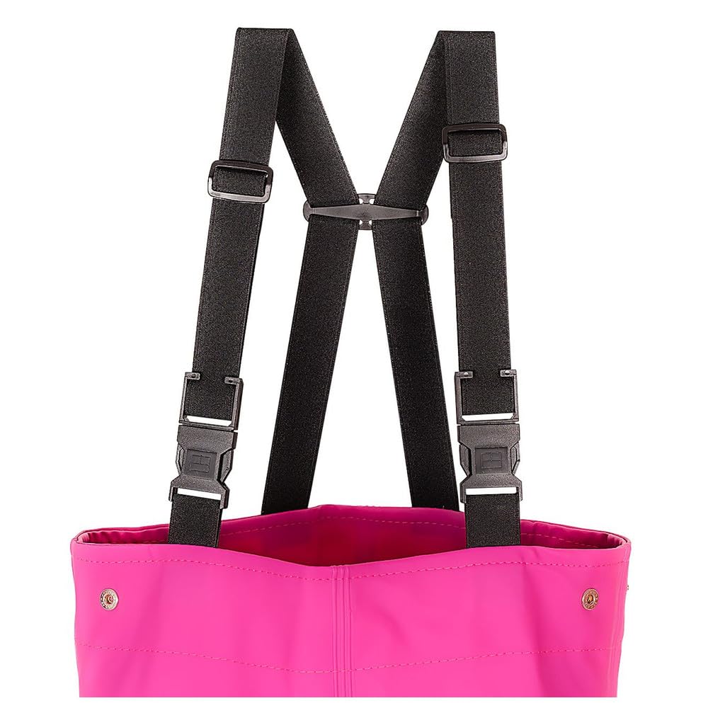 Dönges Kinder-Wathose, wasserdichte Regenhose für Jungs und Mädchen, ungefüttert mit Watstiefeln und Verstellbaren Hosenträgern, Größe 34/35 Rosa, Outdoor Buddelhose für Regen, Matschhose