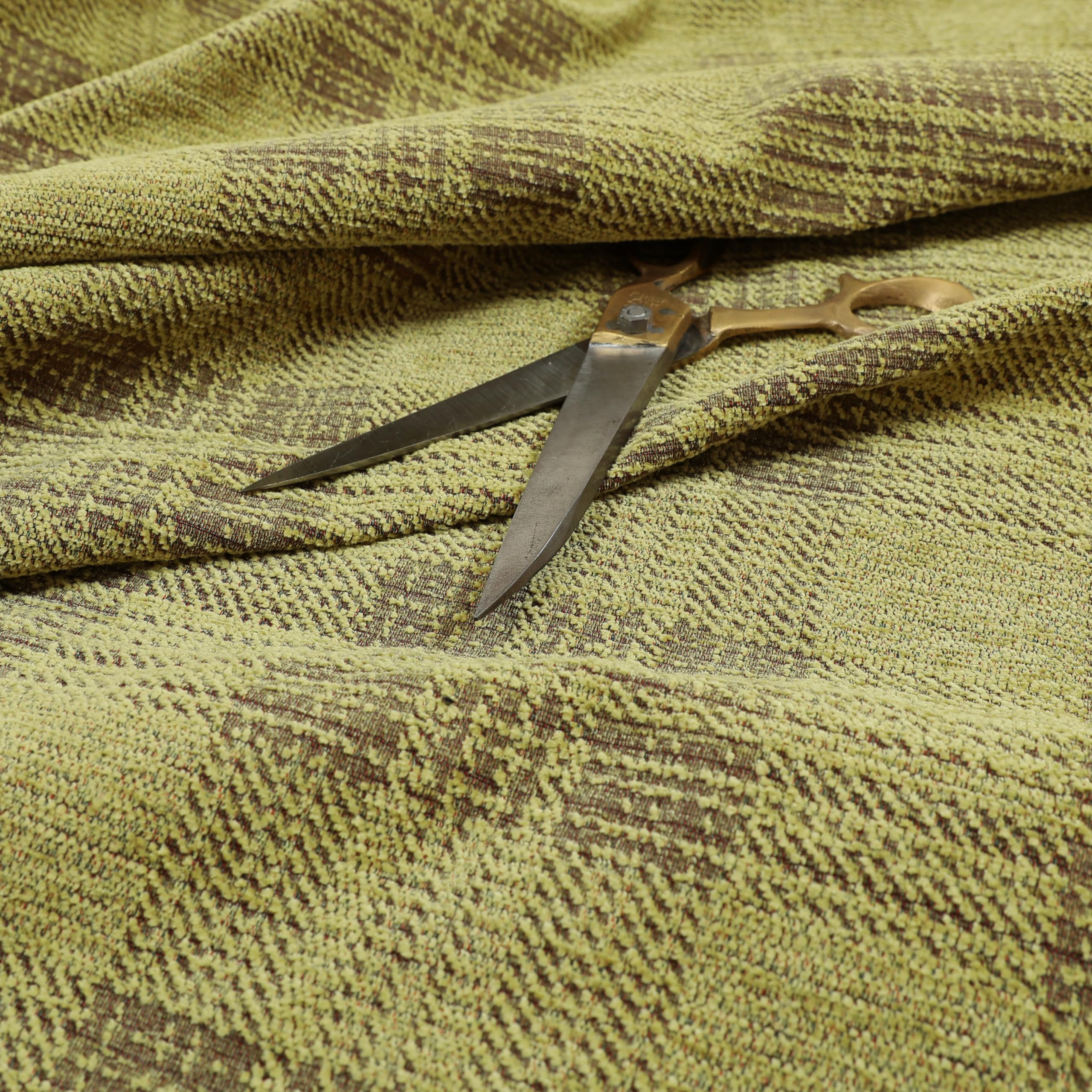 Redbrick Mill Fabrics Flame Retardant Plain Checked Tartan Tapestry Pattern Soft Feel Chenille Upholstery Fabric by The Metre in Green (Per Metre) โ image 1