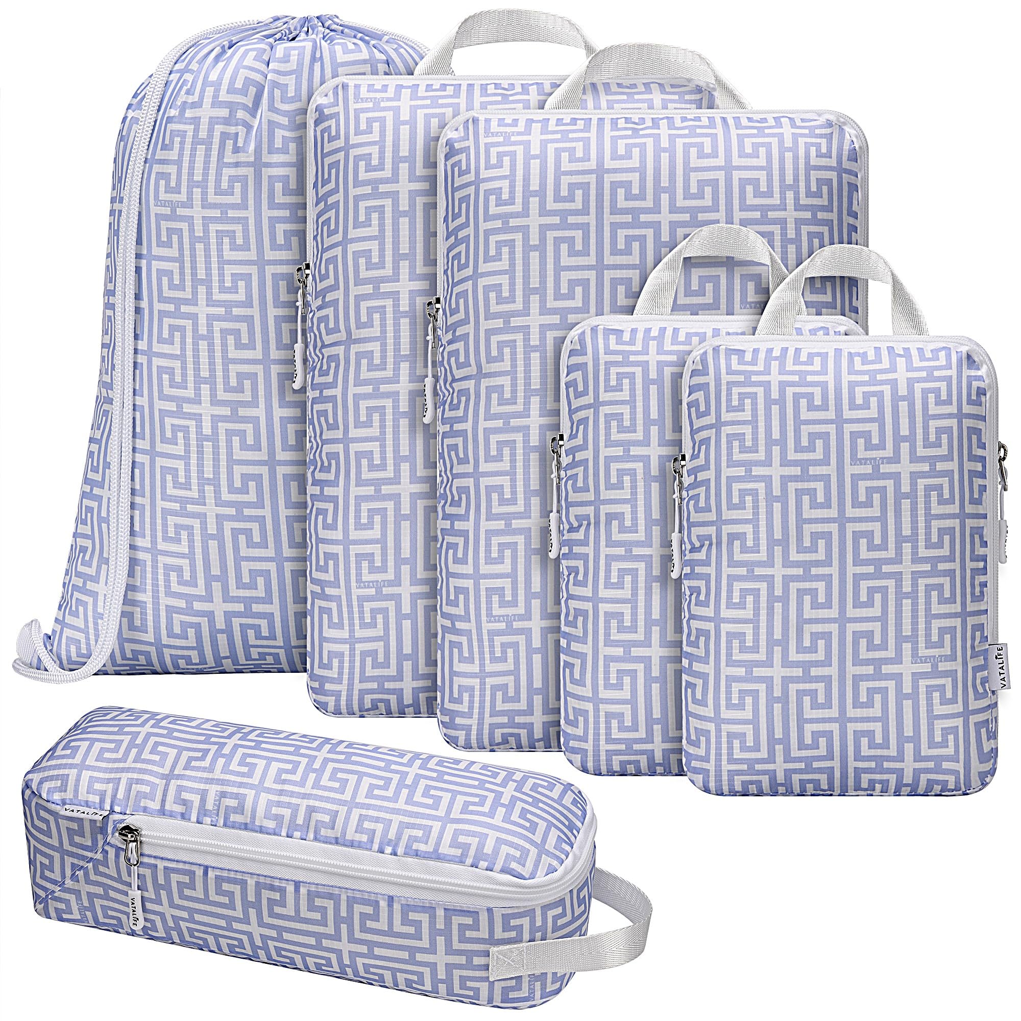 Juego de 6 cubos de embalaje de compresión para viajes con cordón para mochila, organizadores de equipaje para maleta, resistentes al agua, ligeros esenciales para vacaciones, lavanda bohemia