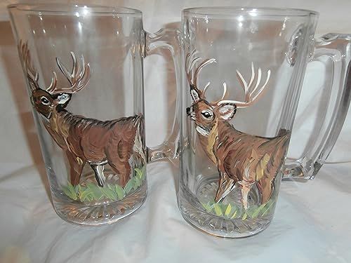 Hand painted deers. Set of 2 beer steins(mugs)