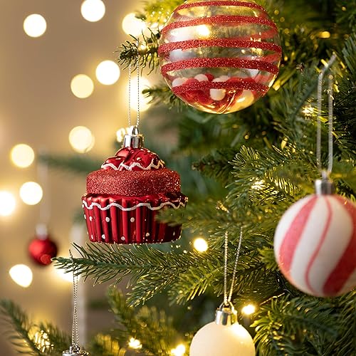 Miniatura 6 de Valery Madelyn Juego de adornos de Navidad, 120 unidades de bastón de caramelo rojo y blanco, juego de decoración de árbol de Navidad inastillable,