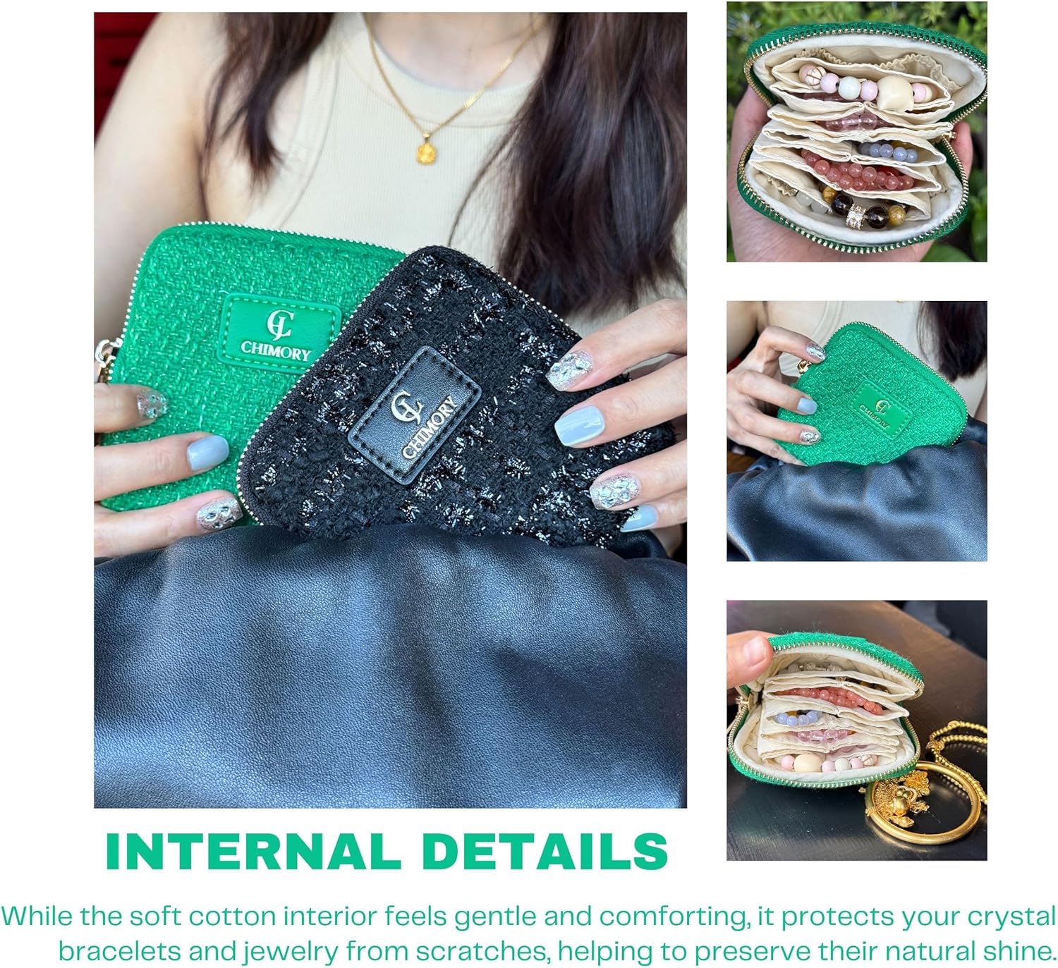 2026 New Travel Jewelry Case, Travel Jewelry Organizer for Rings, Bracelets, & Bangles with Smooth Metal Zipper, Elegant Jewelry Pouch for Journey, Crystal Jewelry Pouch, Valentines Day Gifts for Her - Image 8