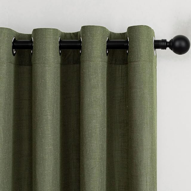 MYSKY HOME Semi Sheer Rideaux 84 Longueur de pouce, Rideaux de salon & Draps Light Filtering Sliding Glass Door Windows Grommet Farmhouse Country Boho Style Soft Touch, 52" Large, vert olive, 2 Pièces