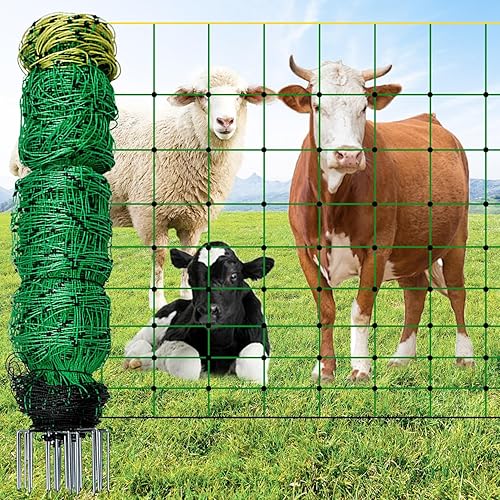 Red eléctrica para cerca, 49.6 pulgadas de alto x 164 pies de largo, kit de valla eléctrica con 14 postes de doble pincho, cercas de polietileno