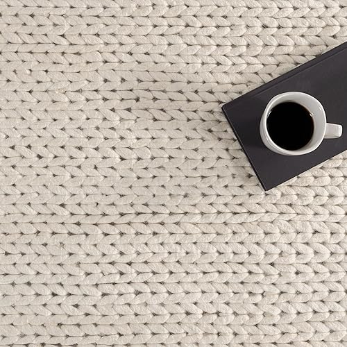 Miniatura 7 de NuLOOM Penelope - Alfombra de área de lana trenzada de 6 pies, cuadrada, color blanco crudo