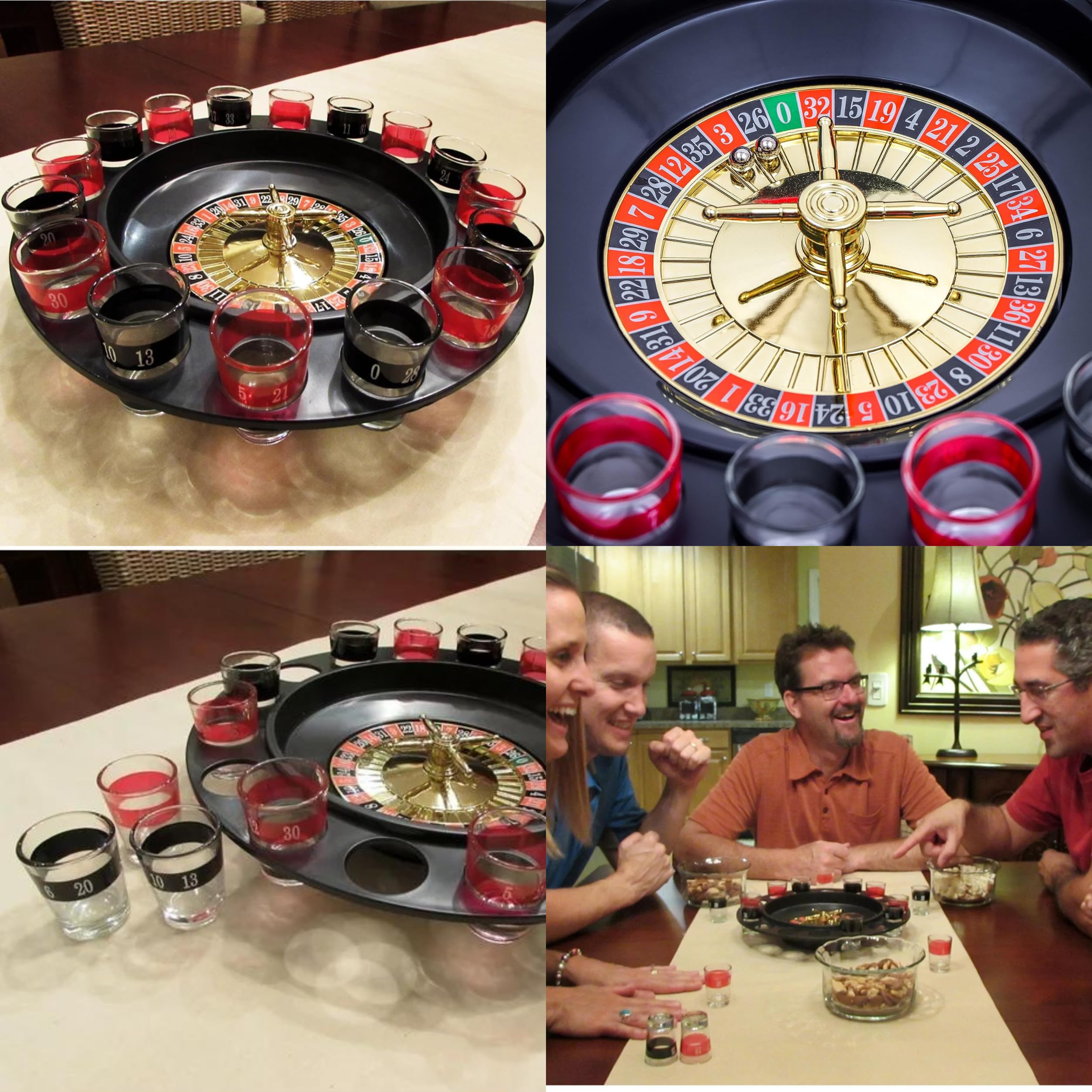 Glamified Drinking Games Party Fun with Roulette – 16 verres numérotés noirs et rouges – Jeu de roulette durable avec emballage sécurisé et 2 balles en métal