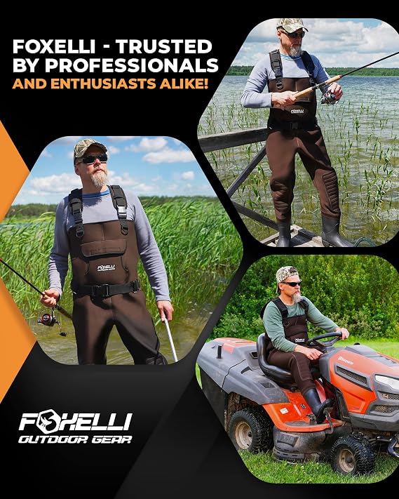Foxelli Chest Waders, Waterproof 4mm Neoprene Hunting & Fishing Waders for Men & Women with Boots