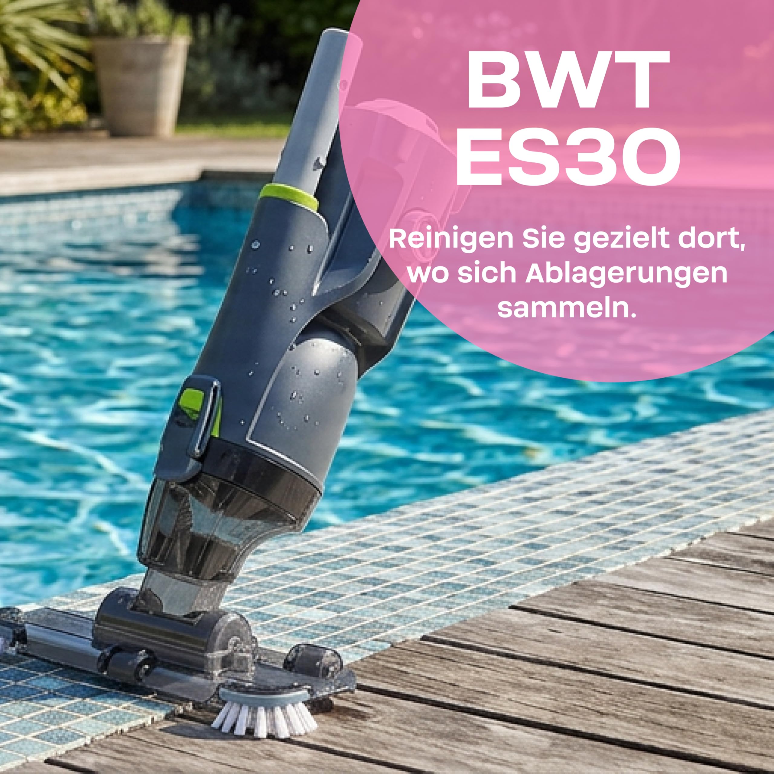 (NEU 2026) BWT Poolsauger Akku ES30, kabelloser Pool Bodensauger | 40min Laufzeit, 4000 mAh, Leistungsstark, für Pools bis 15000l, schnelle & effiziente Reinigung