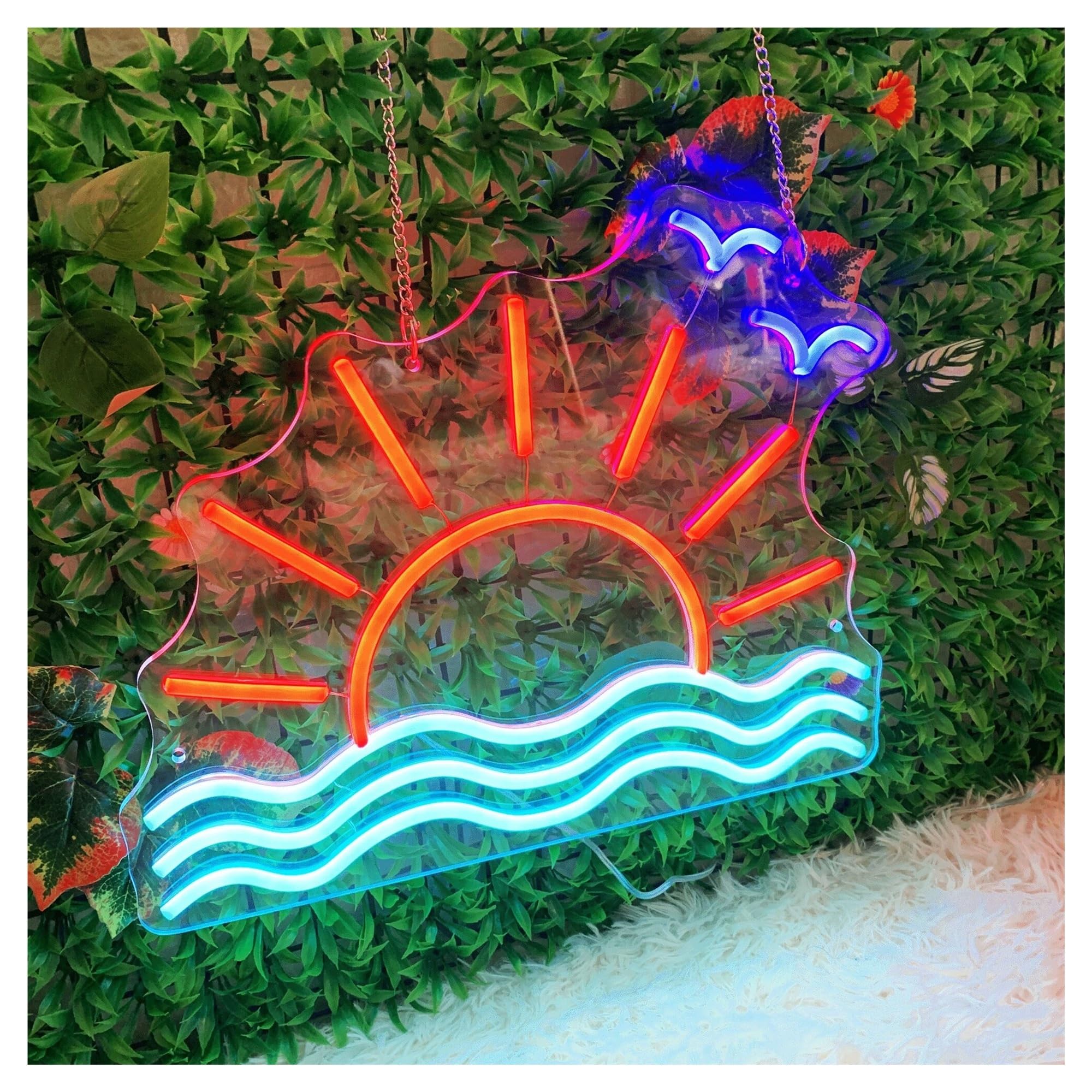 Décor Mural Lumière Enseigne Lumineuse Néon Lever Et Coucher De Soleil Pour Salle Jeux, Chambre, Bar, Salon, Décoration Murale Pour Fête D'anniversaire 40x32cm